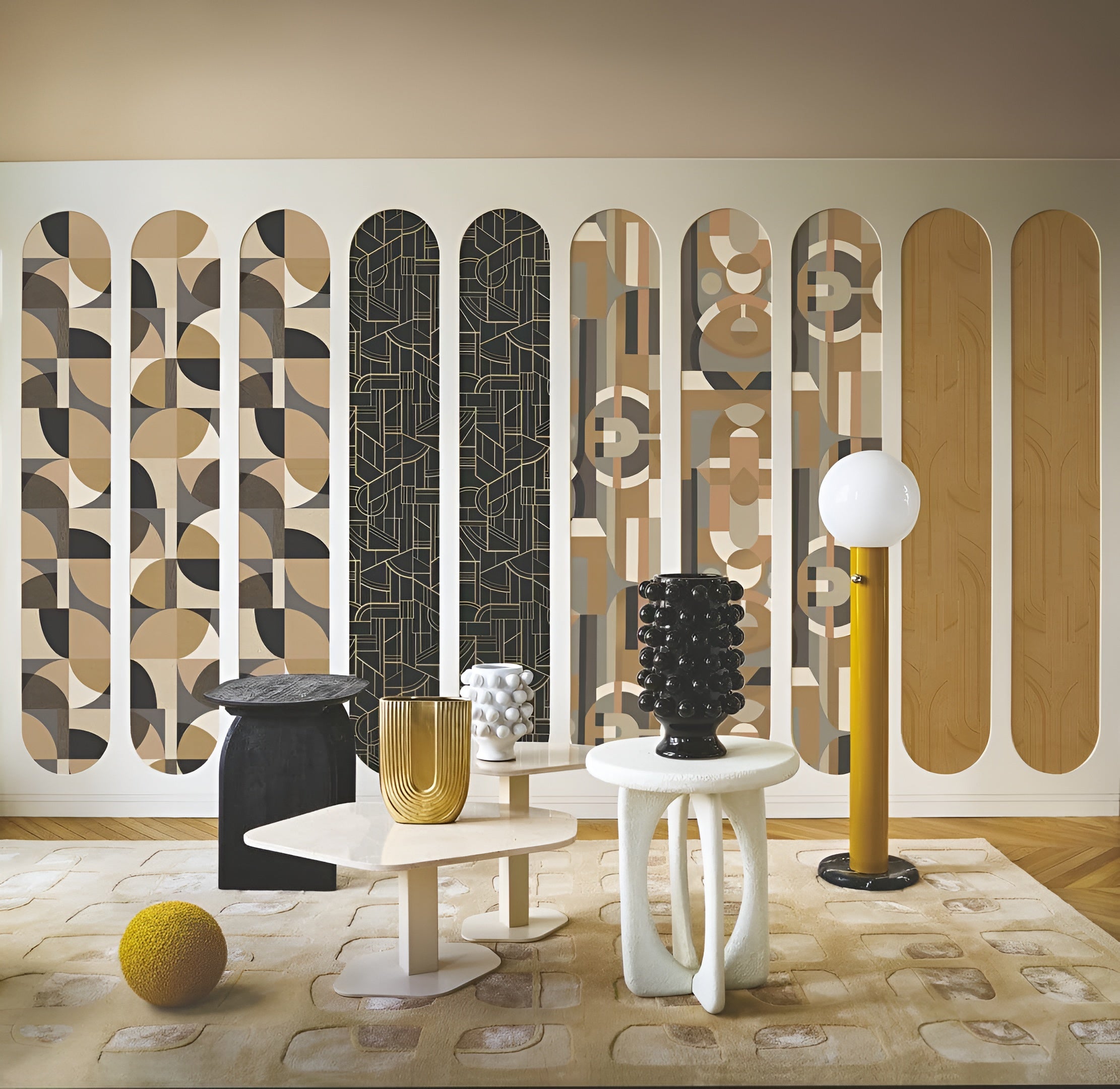 Behang met geometrisch glas-in-loodmotief VITRAIL - CÉLADON/KAKI zeegroen met kaki