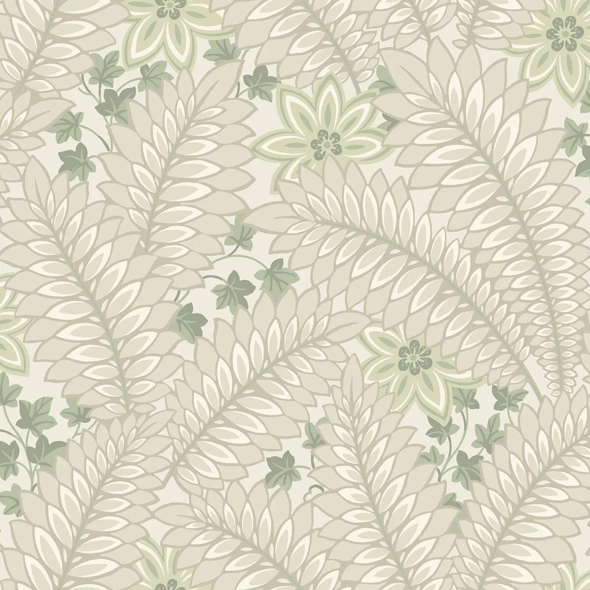 Tapete mit Pflanzenmotiv HIDDEN IVY beige mit grünem Blattwerk