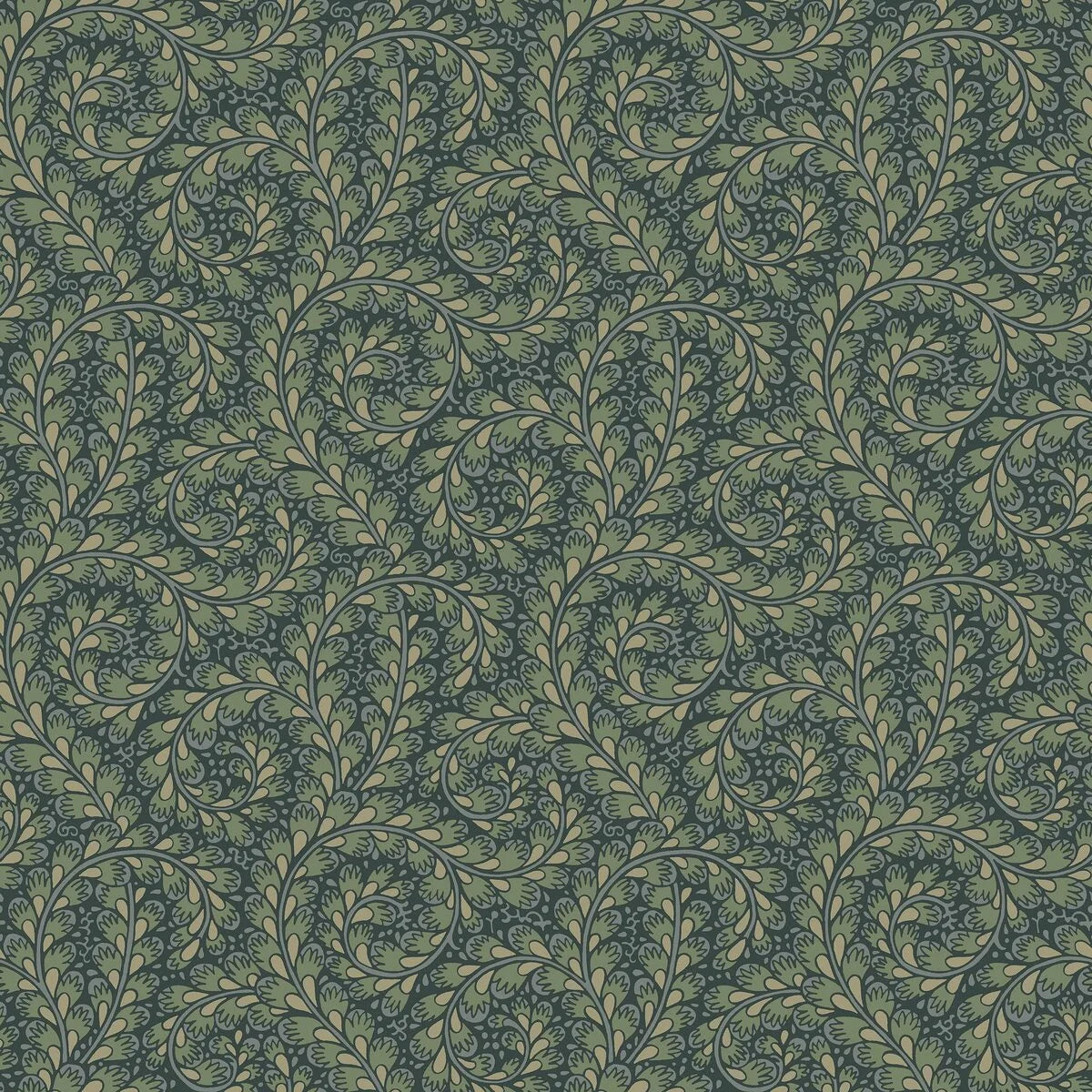 Behang met een plantenmotief van WILD FERNS groen