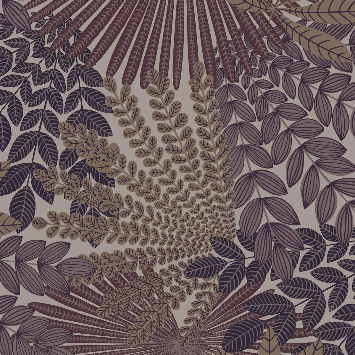 VELVET LEAVES paarse wanddecoratie met een plantenmotief in beige