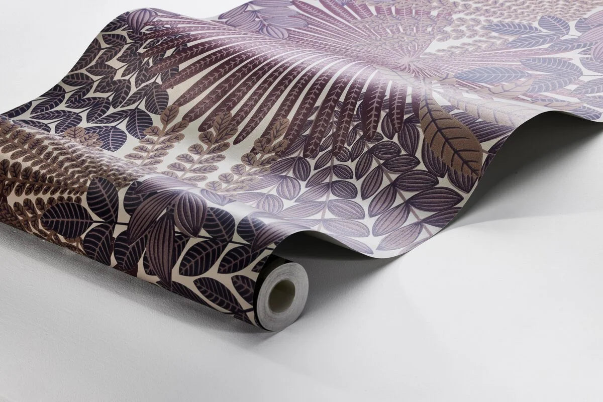 VELVET LEAVES paarse wanddecoratie met een plantenmotief in beige