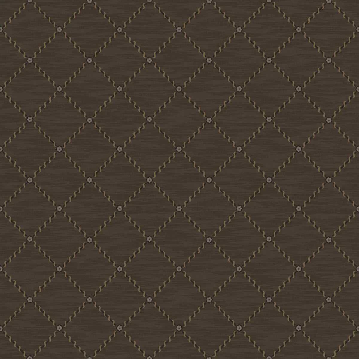 Geometrisch patroonbehang GOLDEN TRELLIS bruin met goud