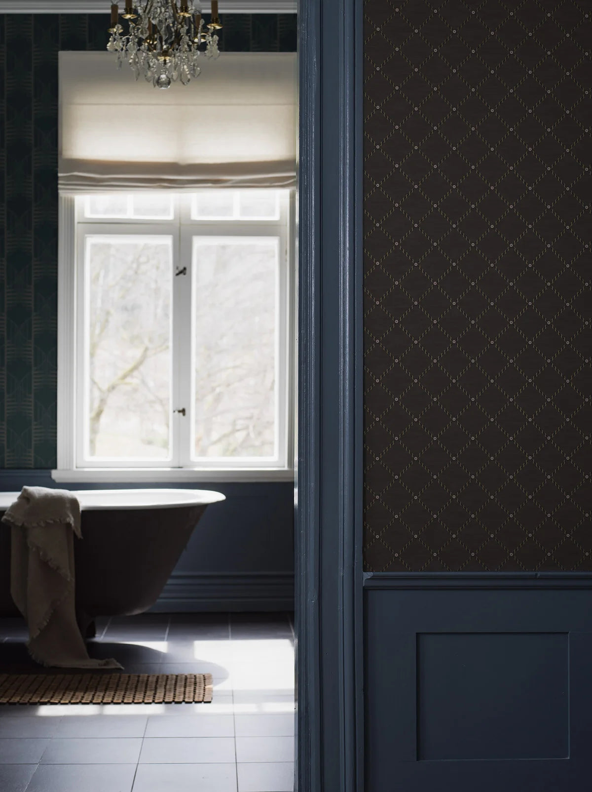 Geometrisch patroonbehang GOLDEN TRELLIS bruin met goud