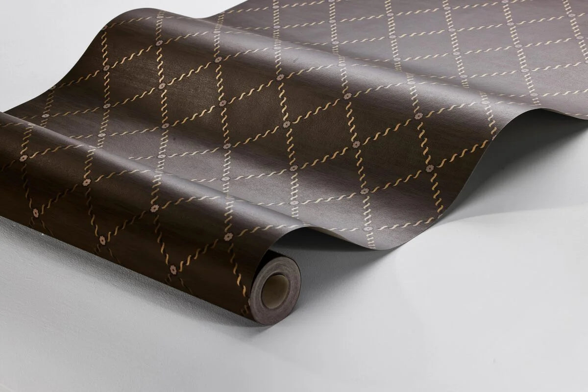 Geometrisch patroonbehang GOLDEN TRELLIS bruin met goud