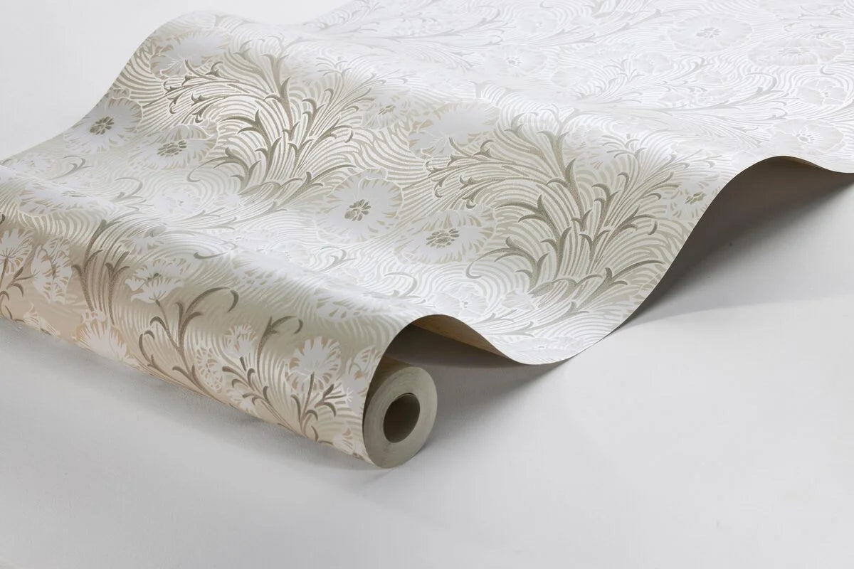Tapete mit Pflanzenmotiv Blumen POPPY FLOW beige mit Weiß