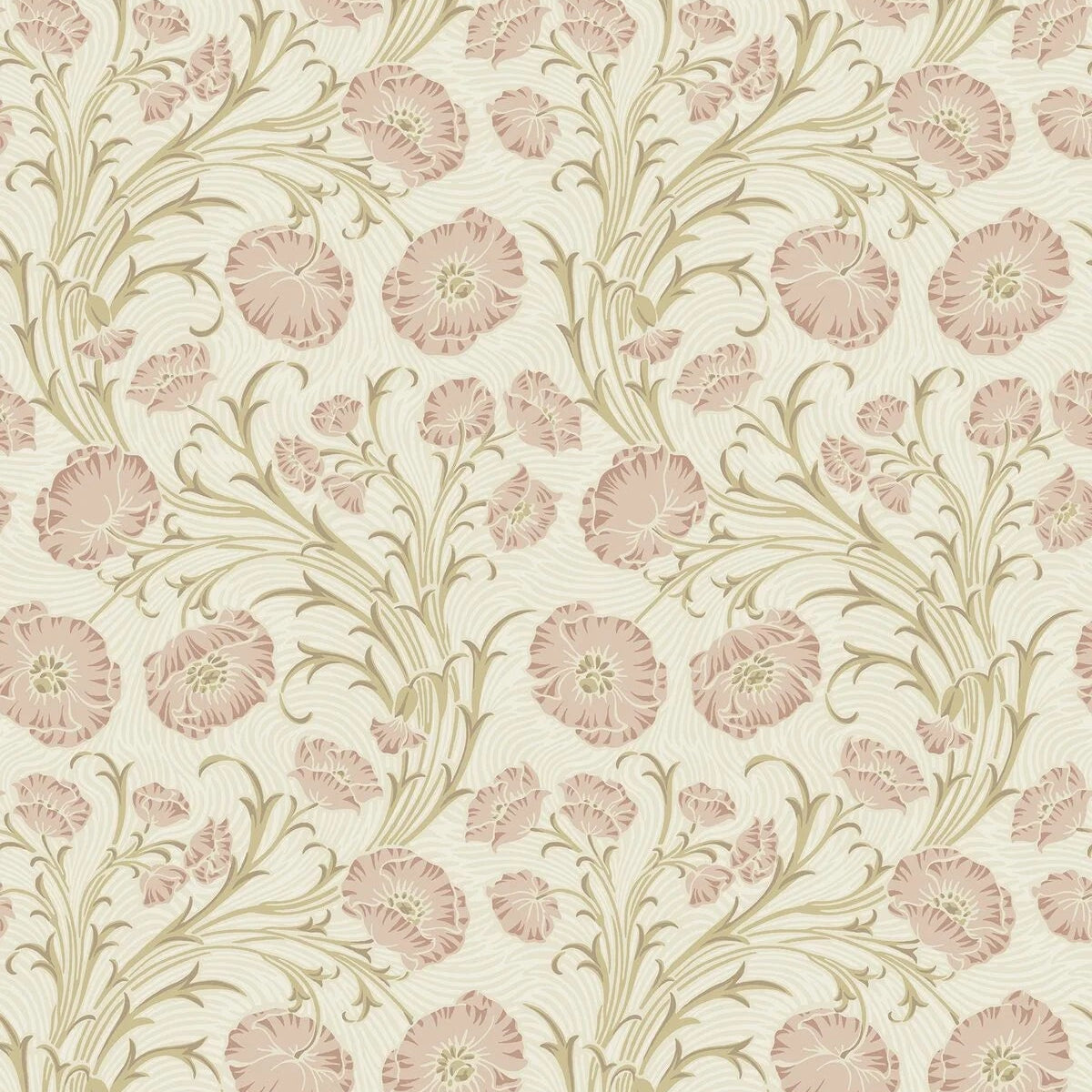 Behang met een bloemenmotief van POPPY FLOW in warm beige met roze