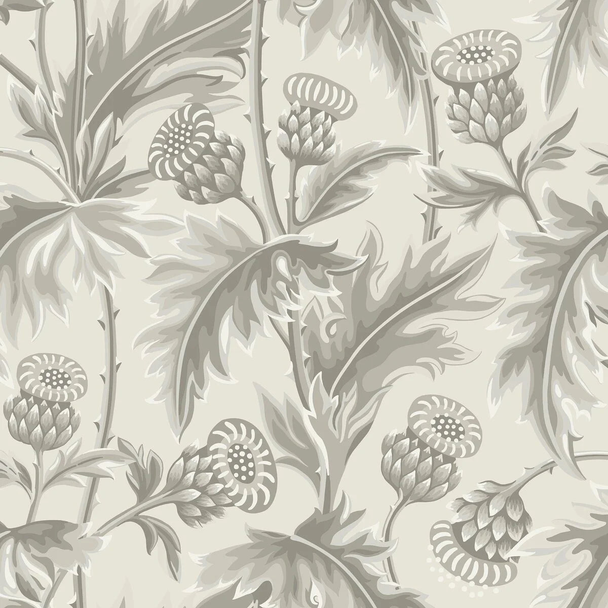 Tapete mit Pflanzenmotiv TREASURED THISTLE cremefarben mit Grau