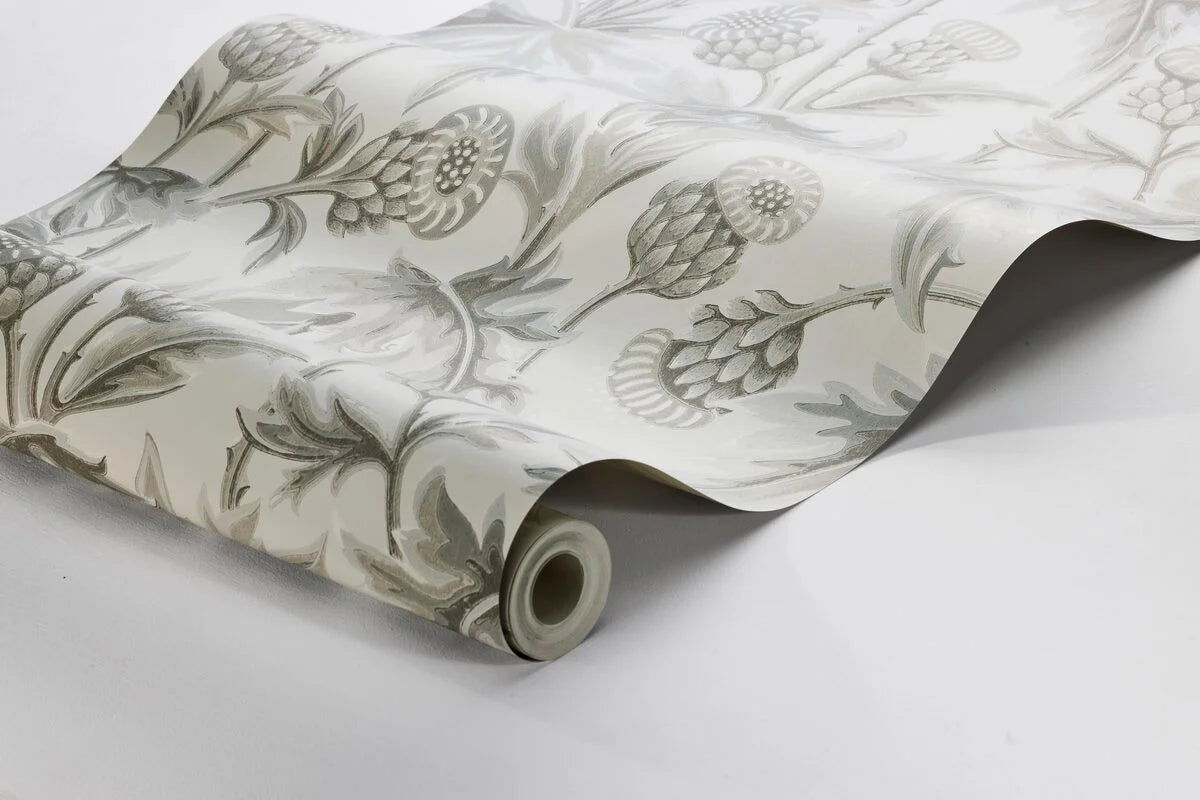 Tapete mit Pflanzenmotiv TREASURED THISTLE cremefarben mit Grau