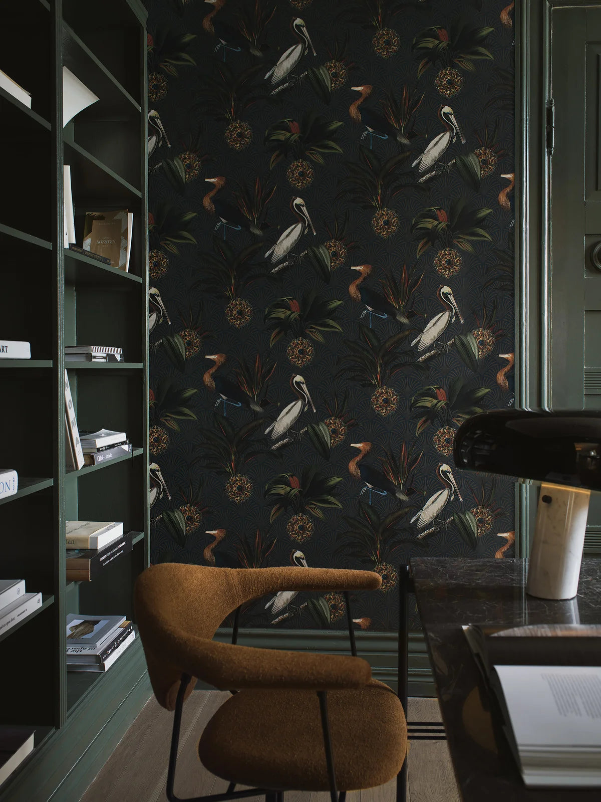 Tapete mit Tiermotiv Vögel SAPPHIRE BIRDS dunkelgrün