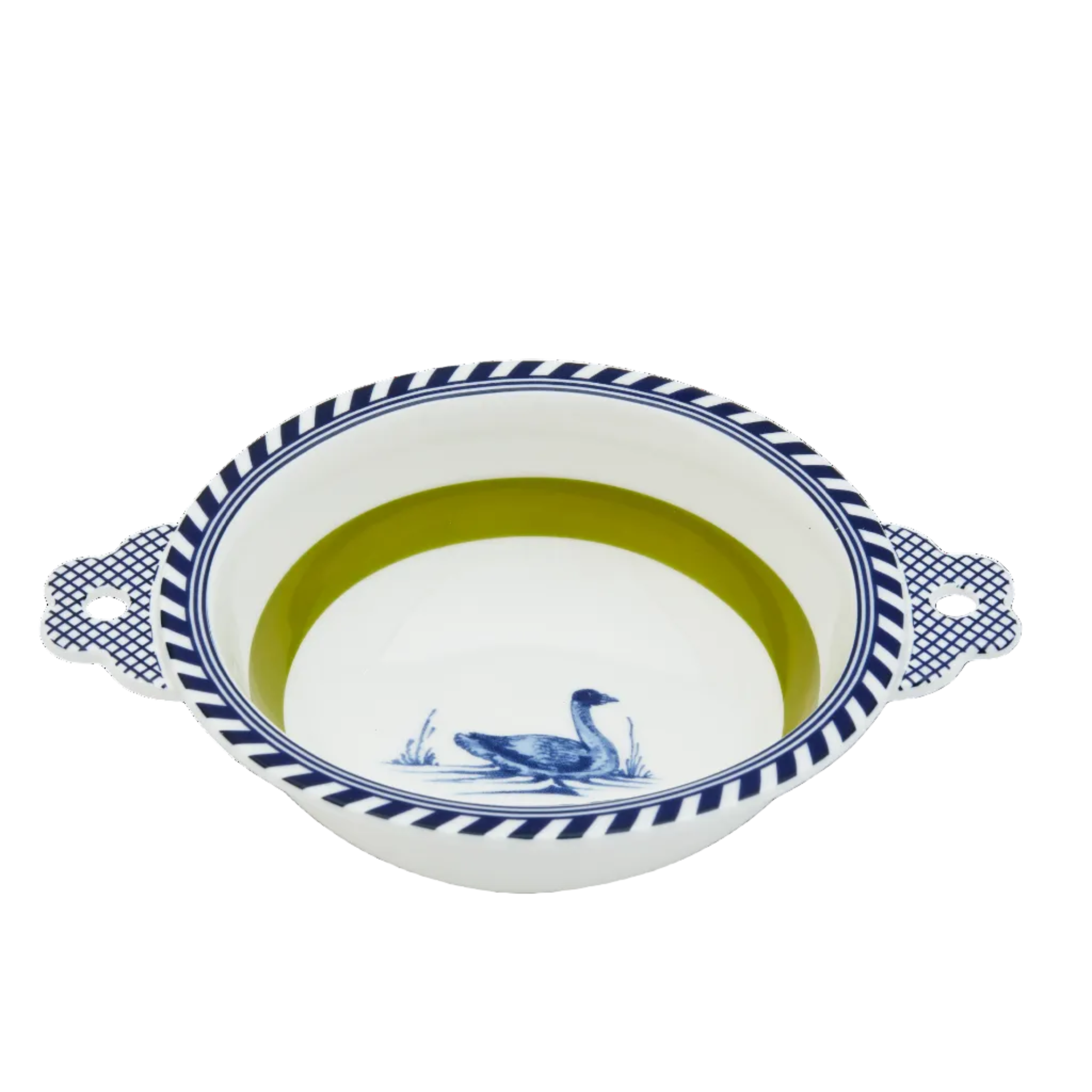 BIRD bowl white with olive and blue