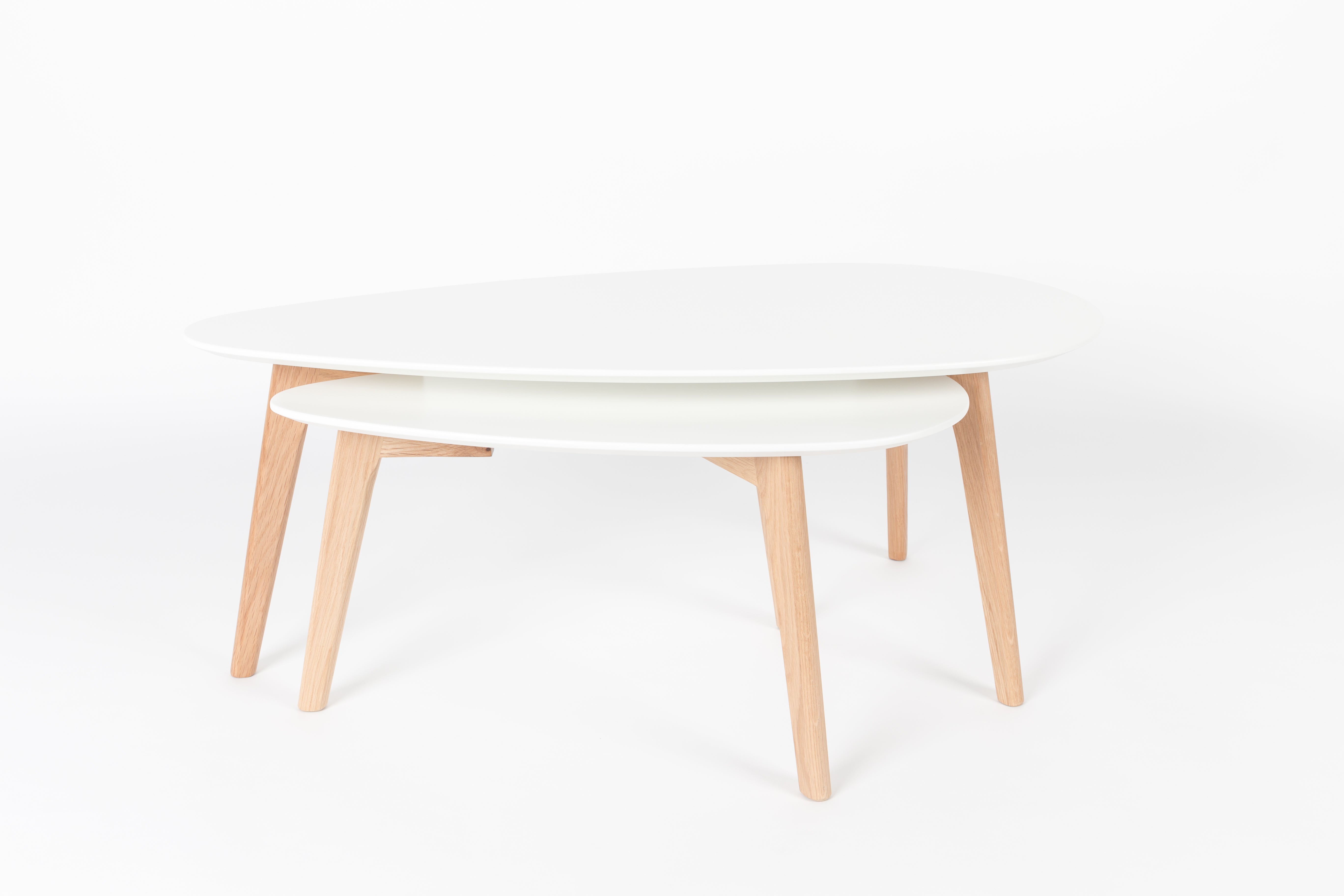 Set van DROP tafels wit met houten basis