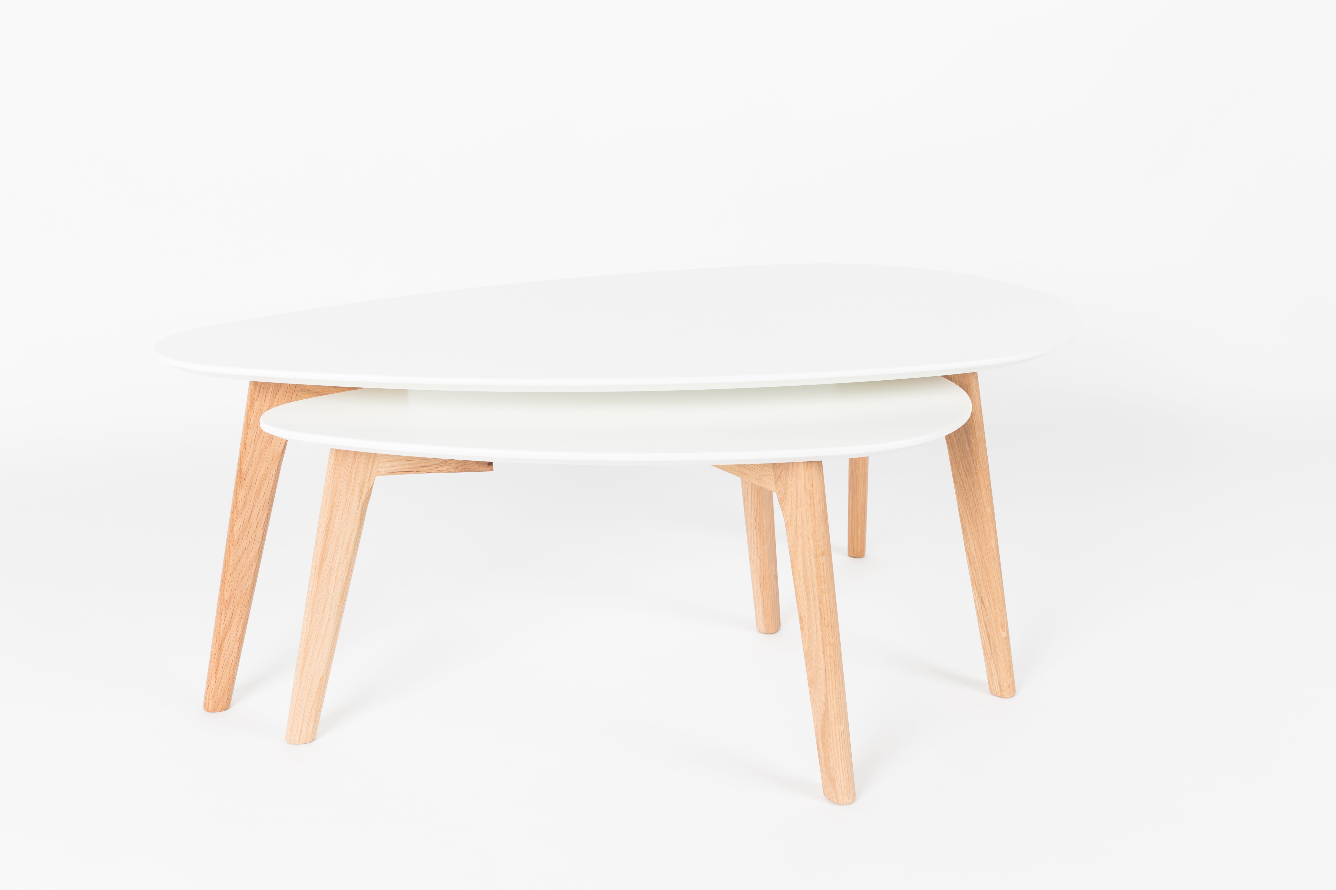 Set van DROP tafels wit met houten basis