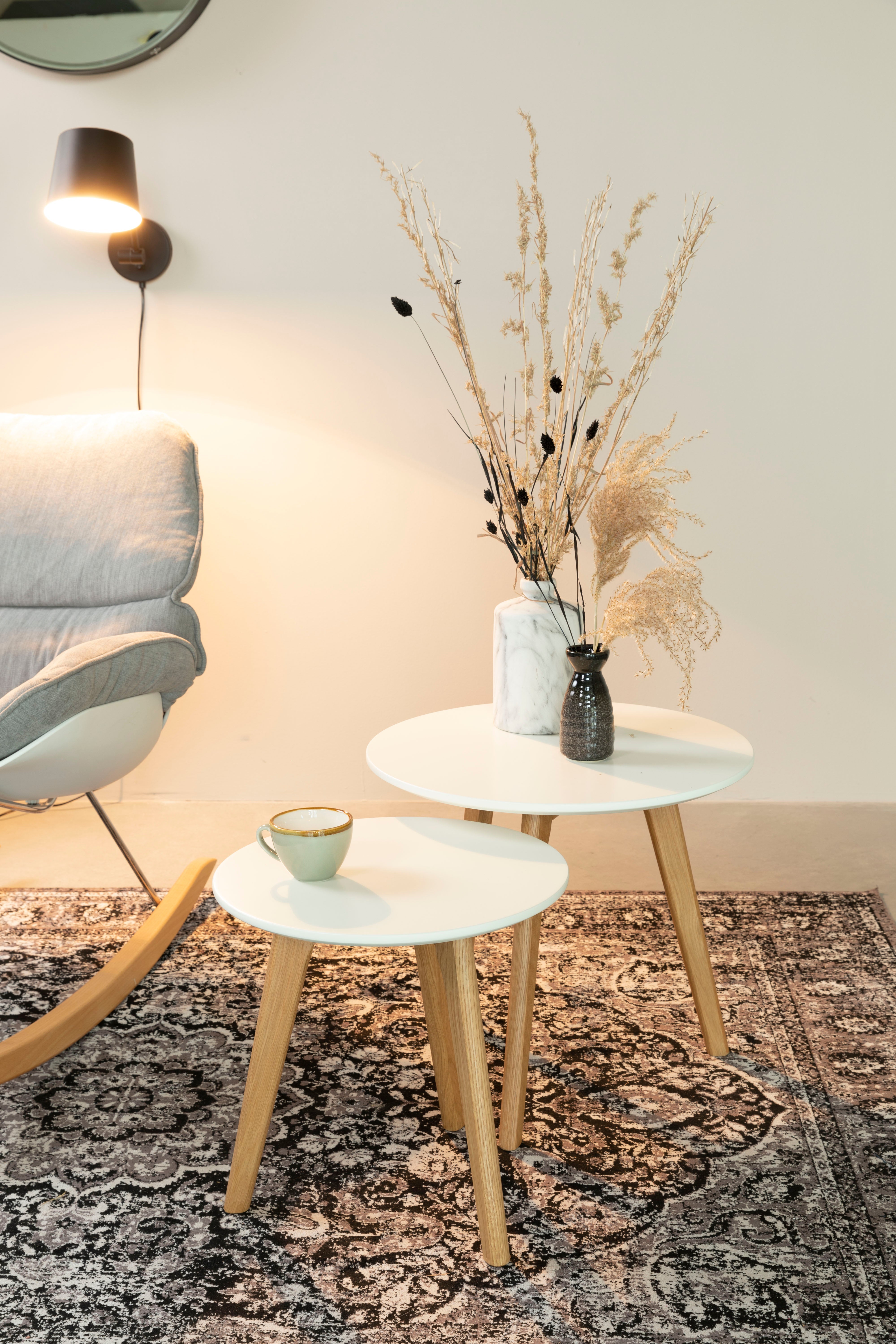 Set bijzettafels BODINE wit met houten basis