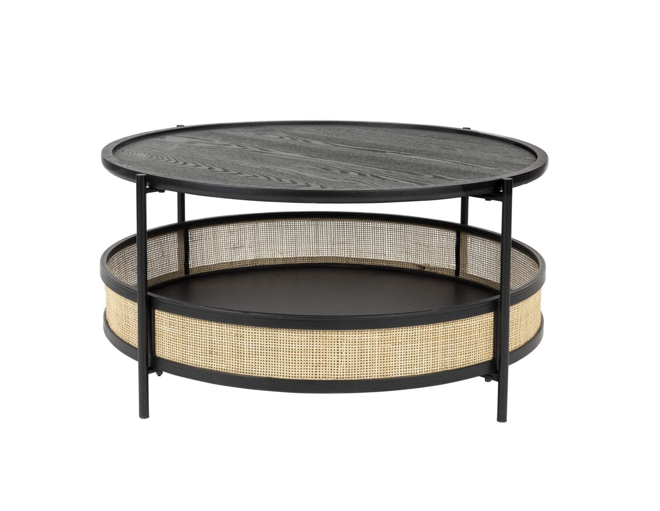 Ronde koffietafel MAKOTO zwart met riet