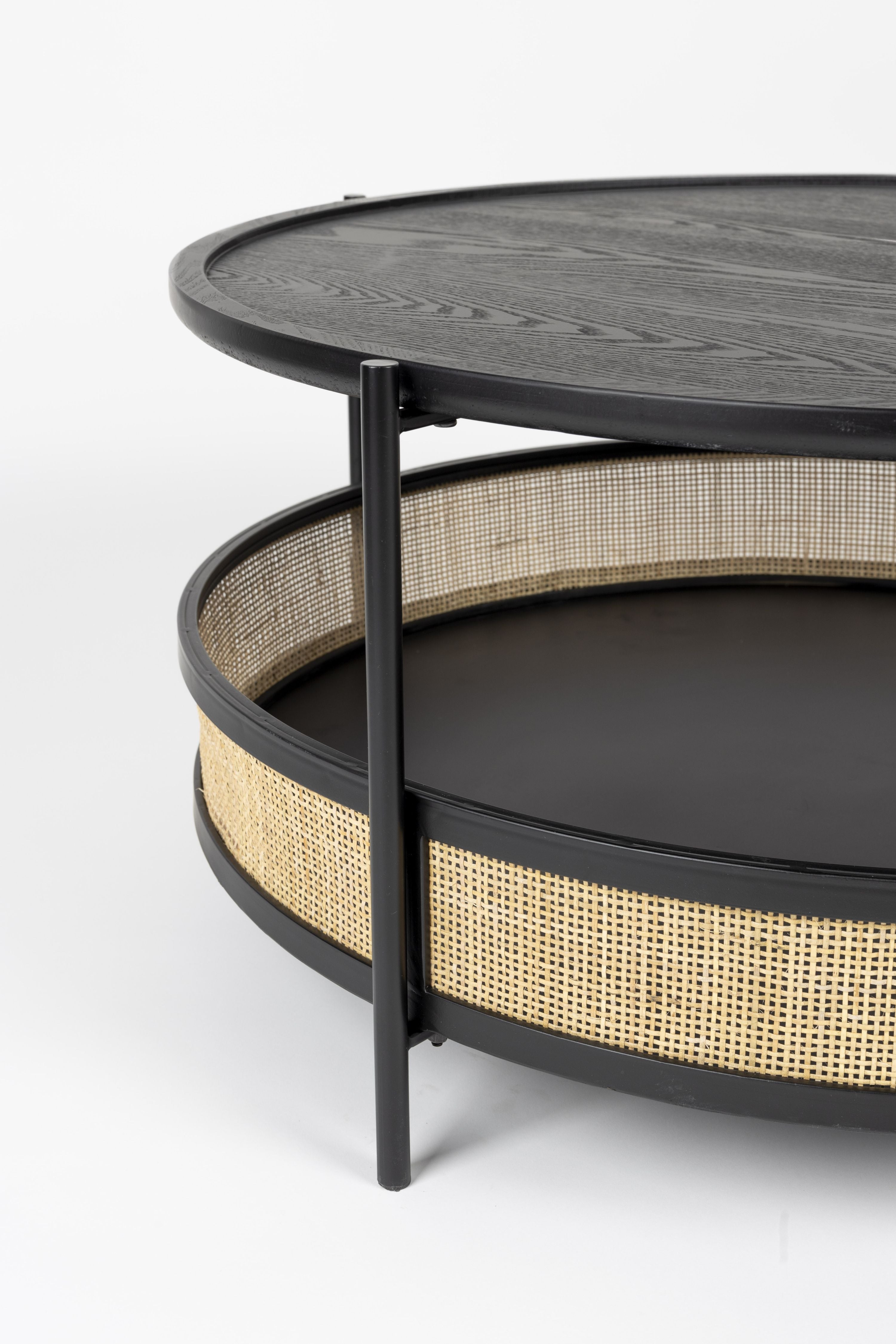 Ronde koffietafel MAKOTO zwart met riet