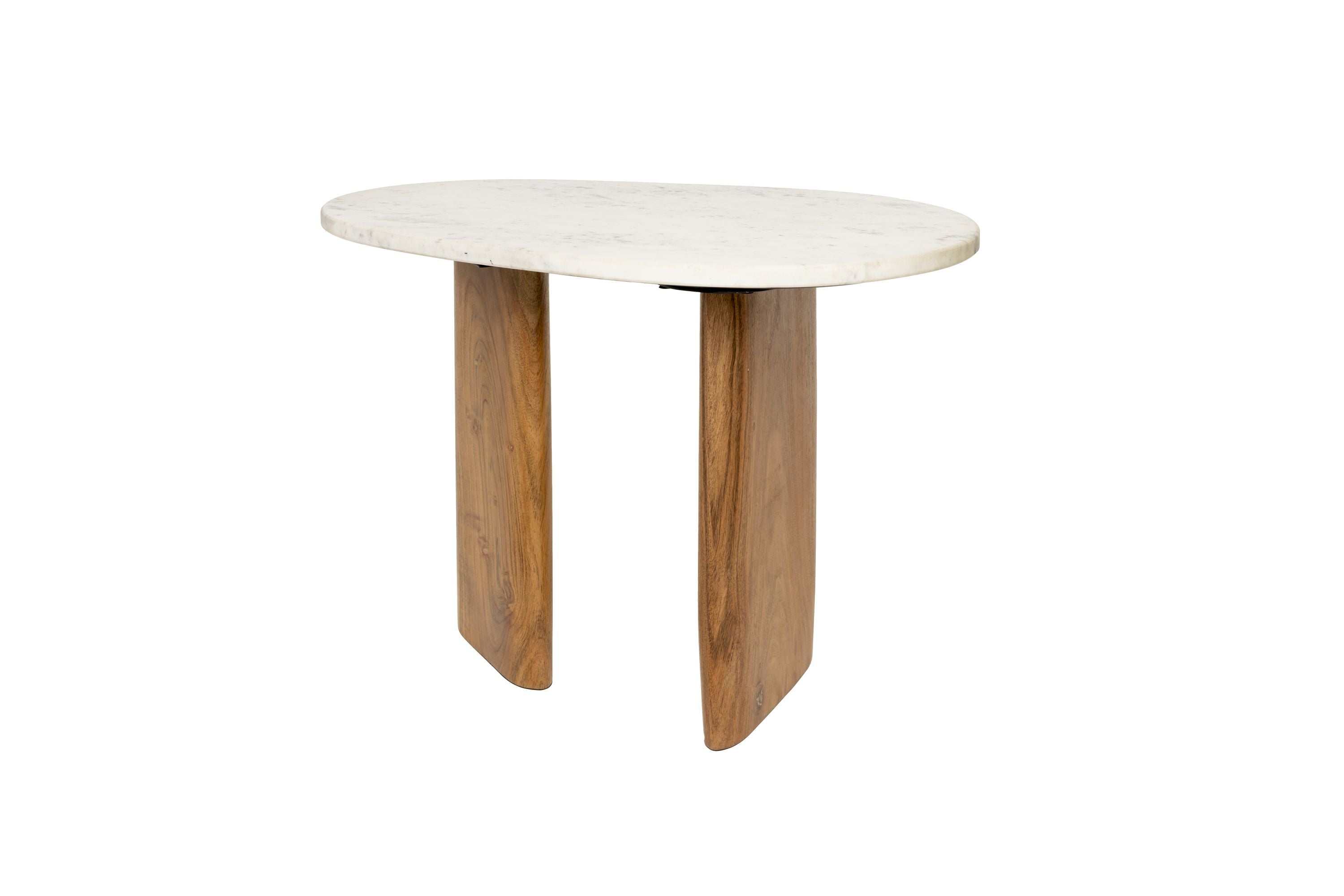 Bijzettafel TANDA wit marmer met houten basis