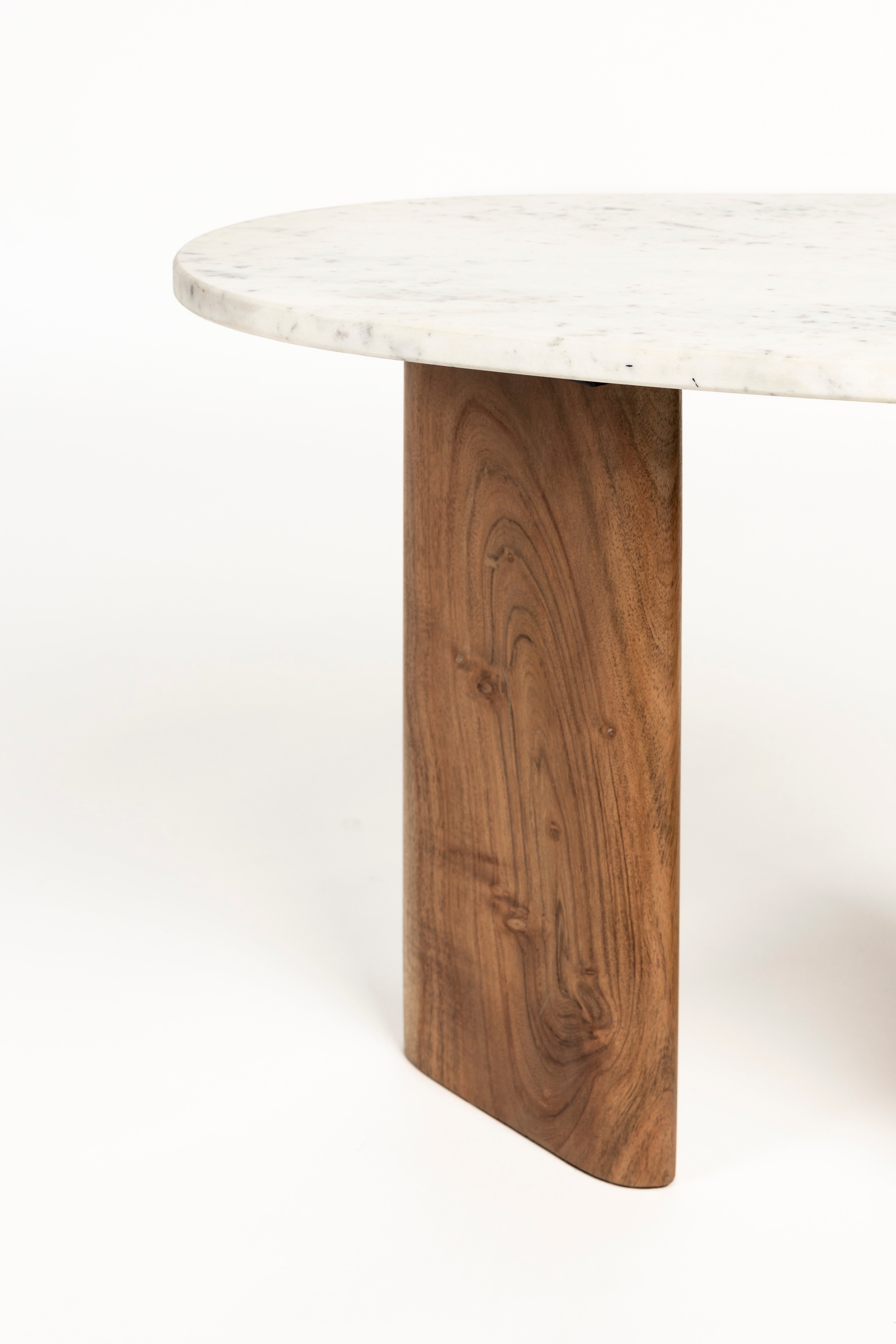 Bijzettafel TANDA wit marmer met houten basis