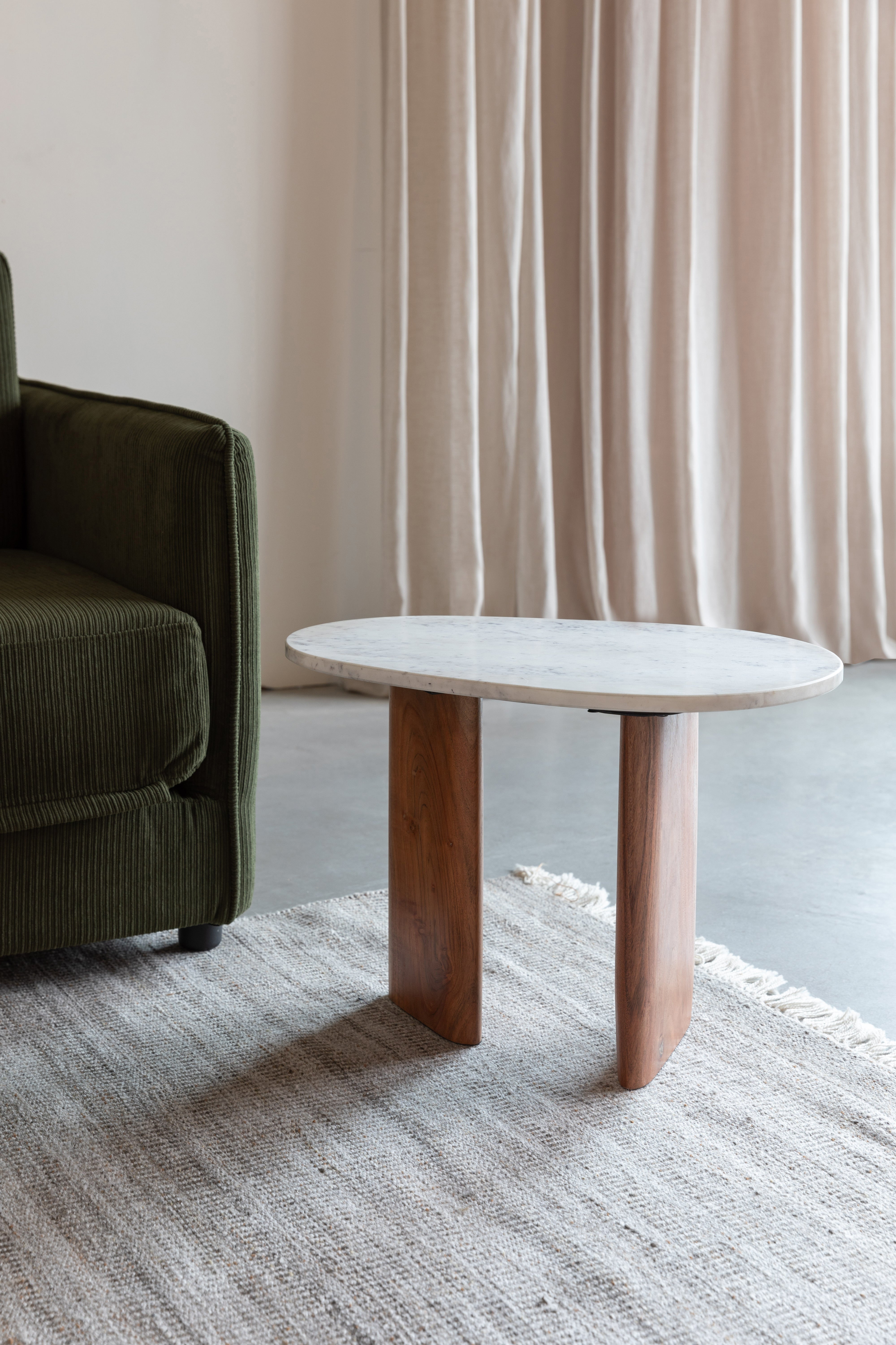 Bijzettafel TANDA wit marmer met houten basis