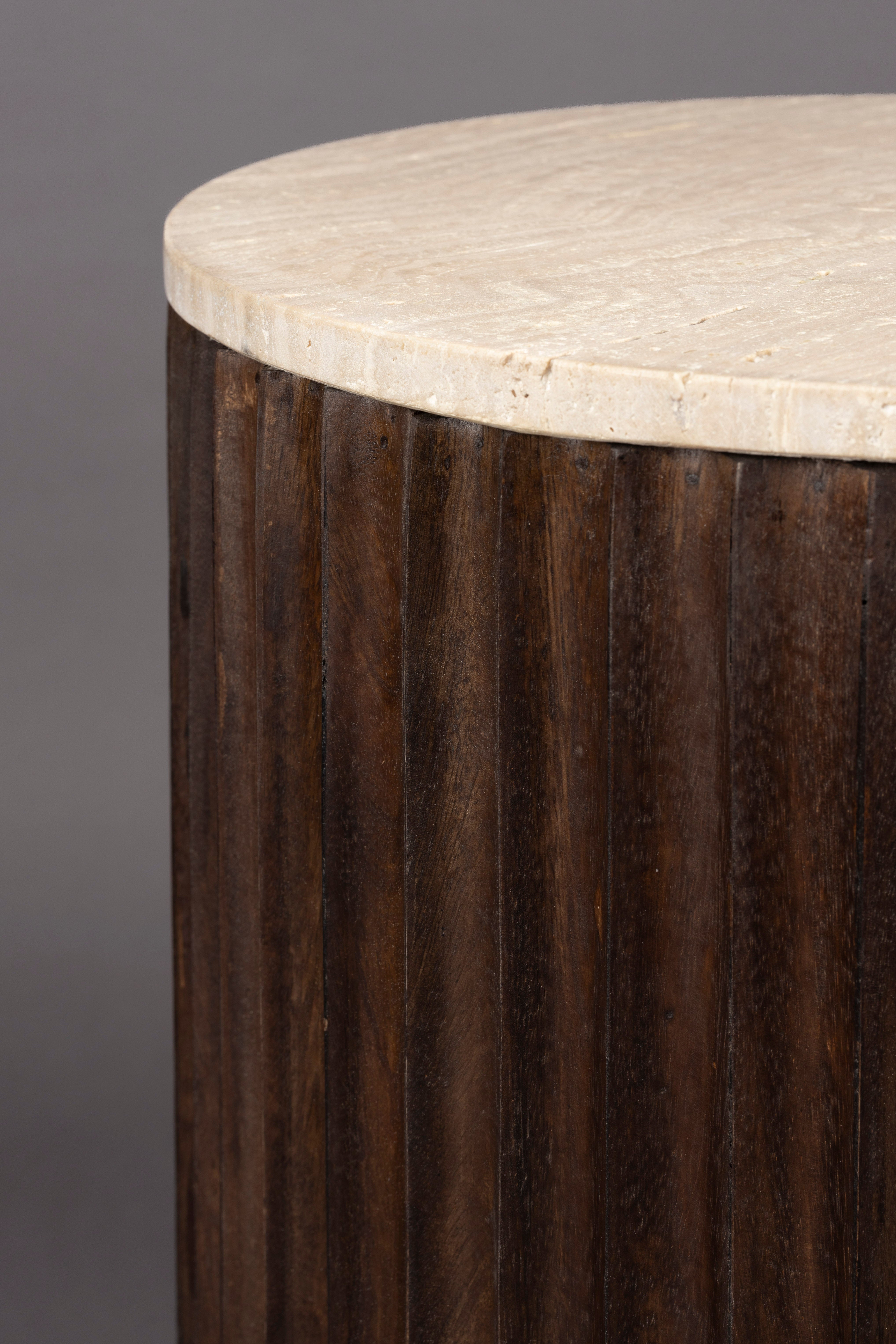 Zijtafel MARLOW travertijn met houten basis