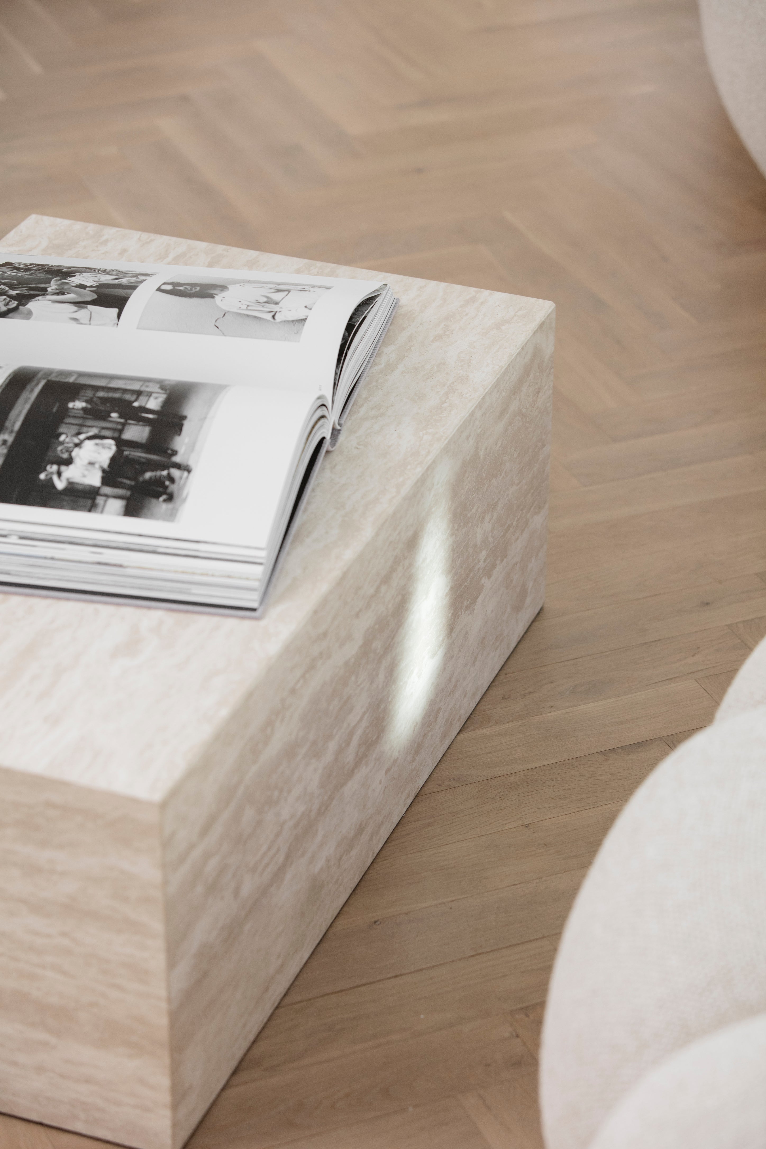 CUBISM Gray Travertine Coffee Table