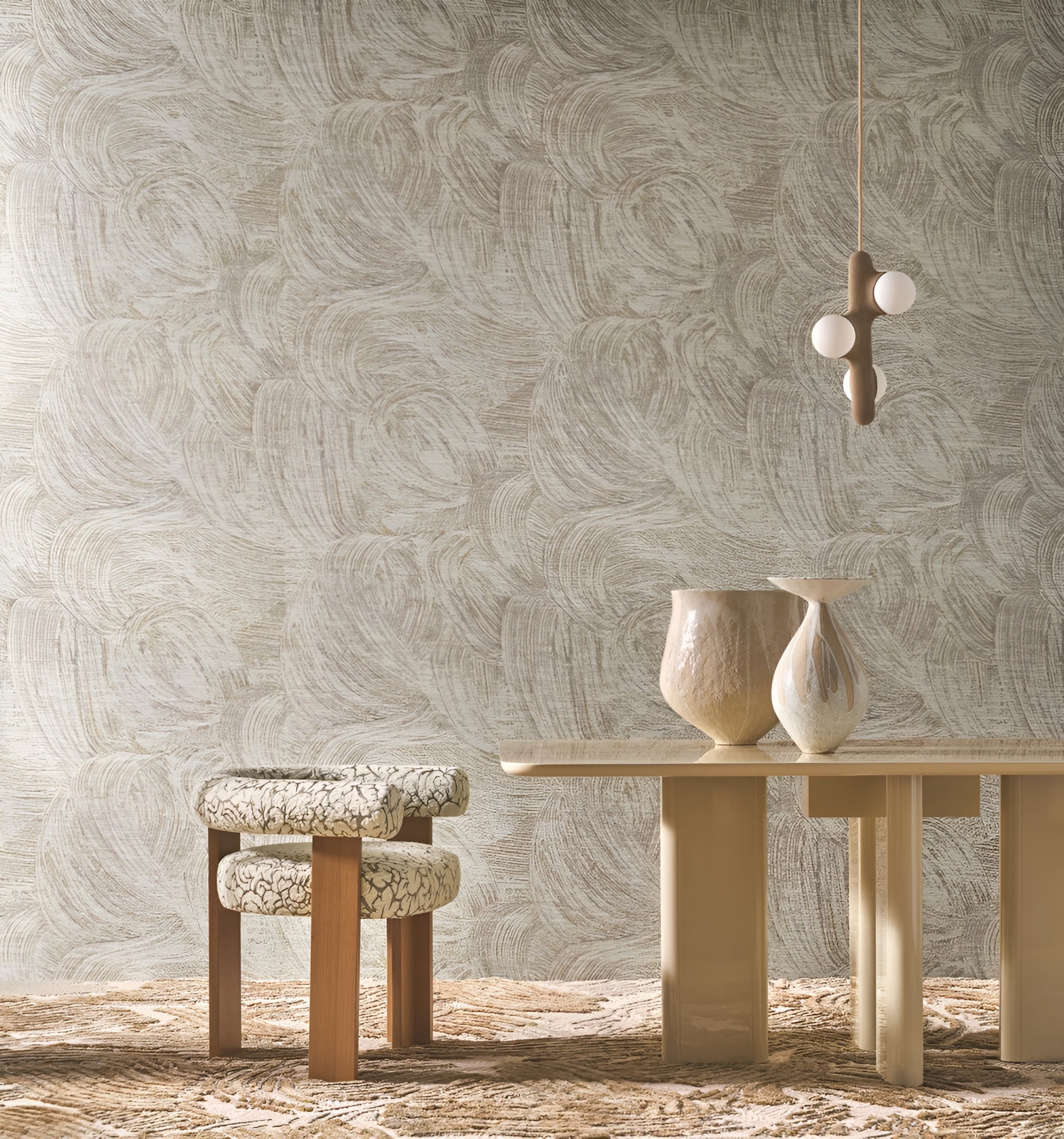 Structural wallpaper with abstract pattern NASTRO - GRÉGE OCRE light brown