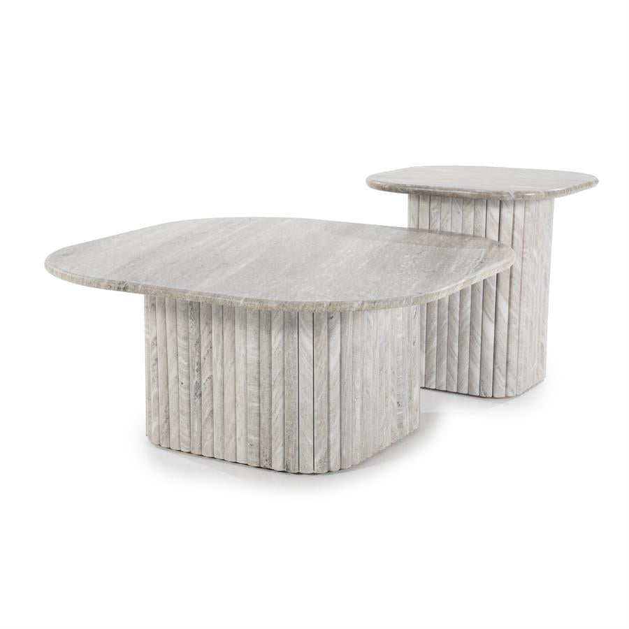 Couchtisch DORIQUE aus Mangoholz und grauem Marmor