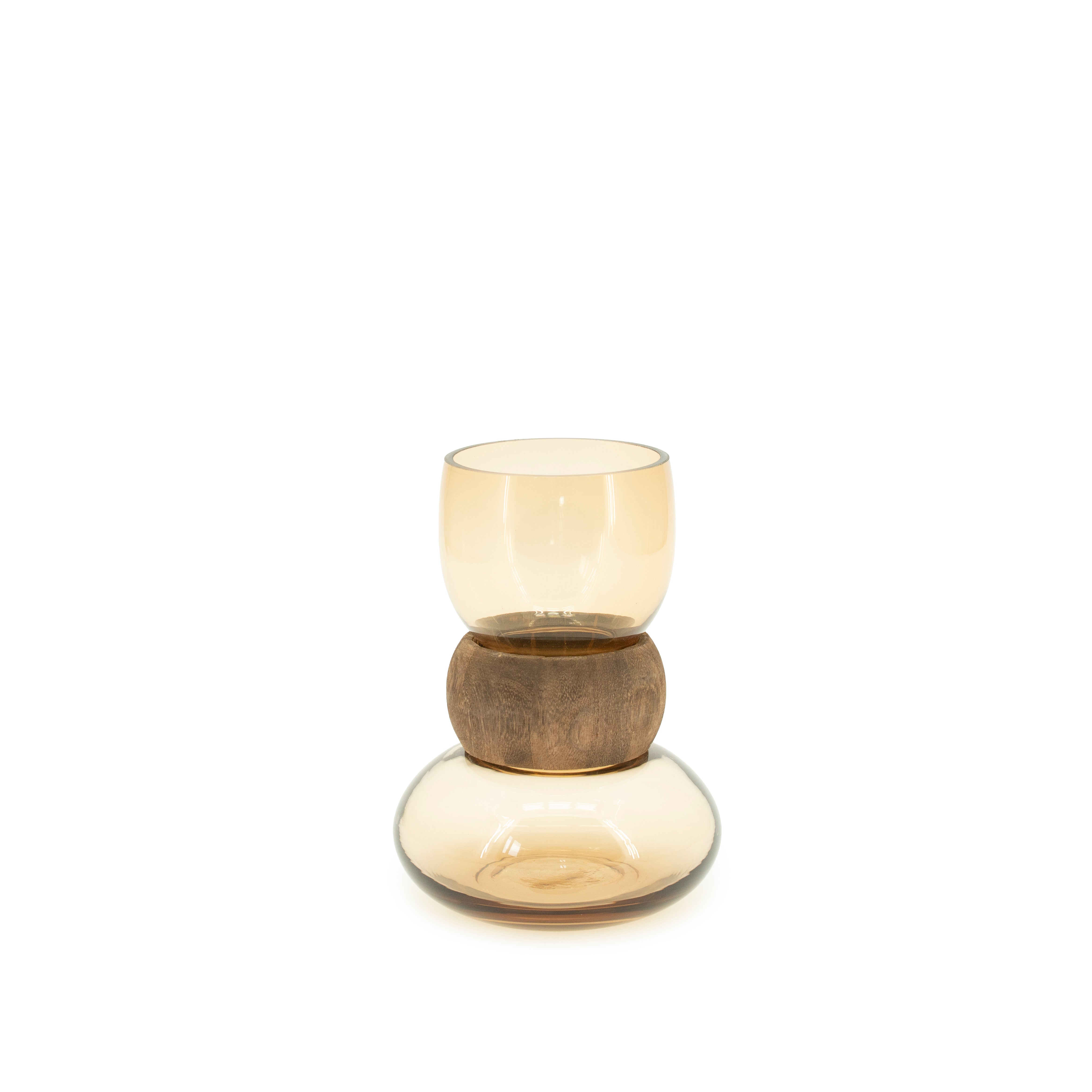 VERRA vase beige glass with wood