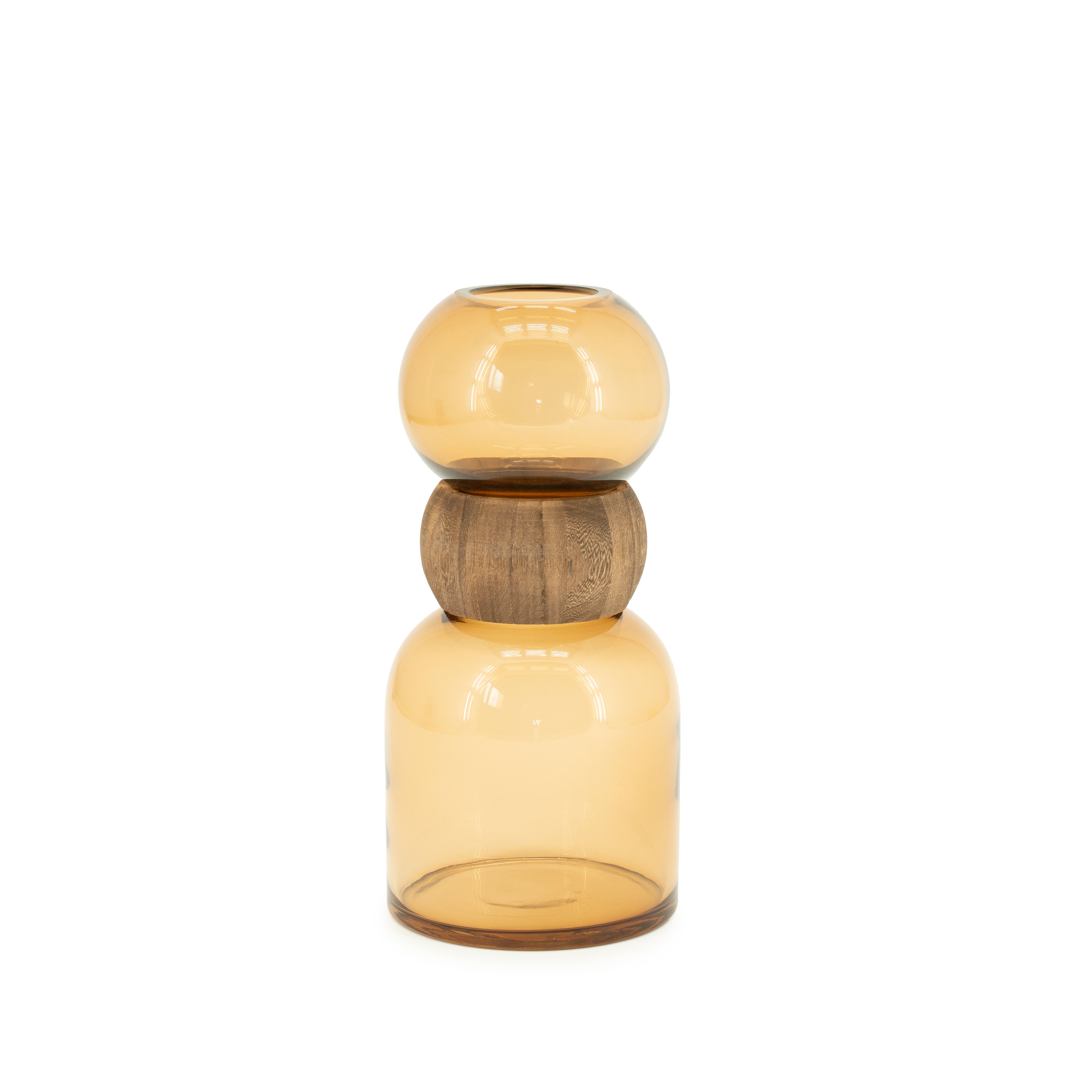 VERRA vase beige glass with wood