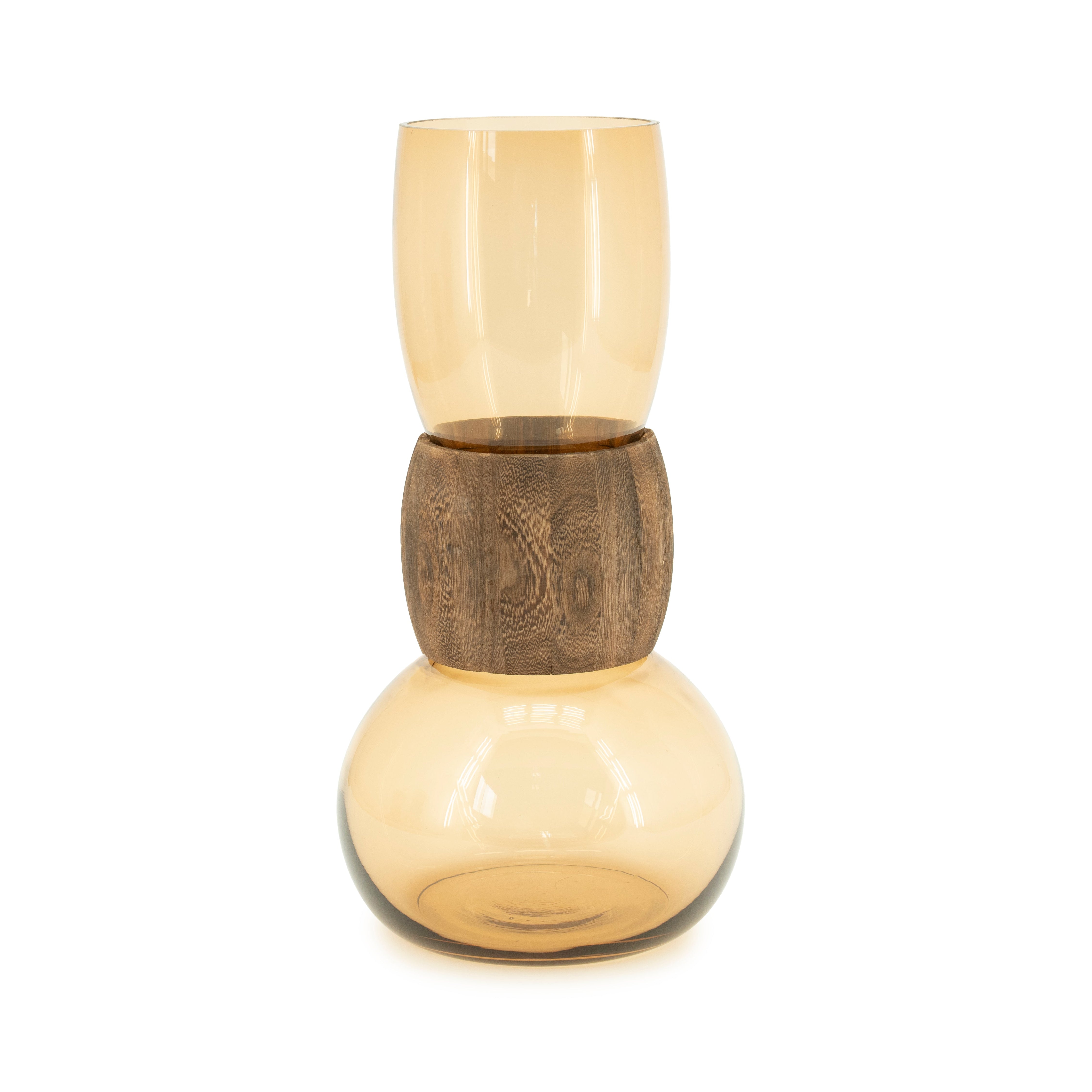 VERRA vase beige glass with wood
