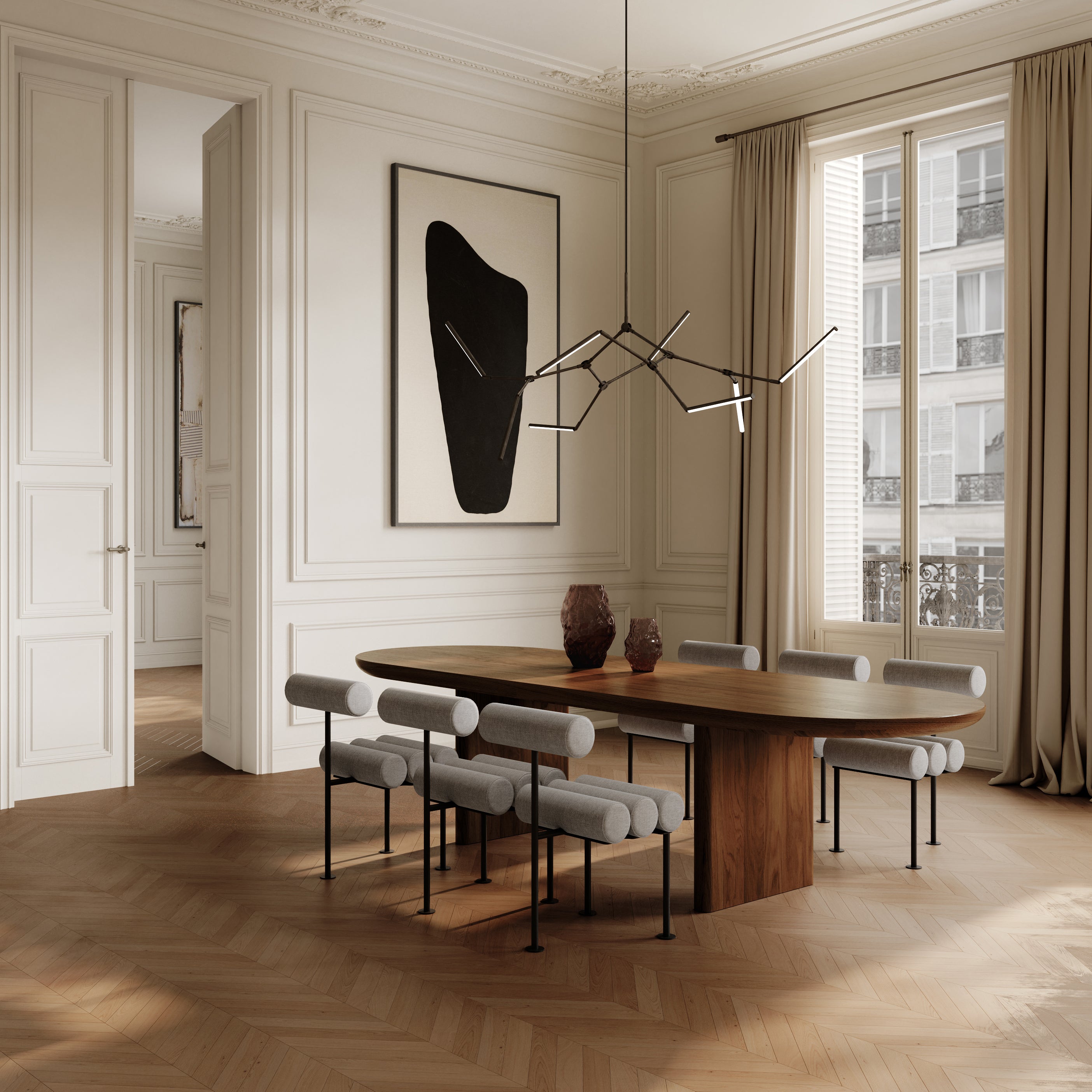 STICK chandelier brown