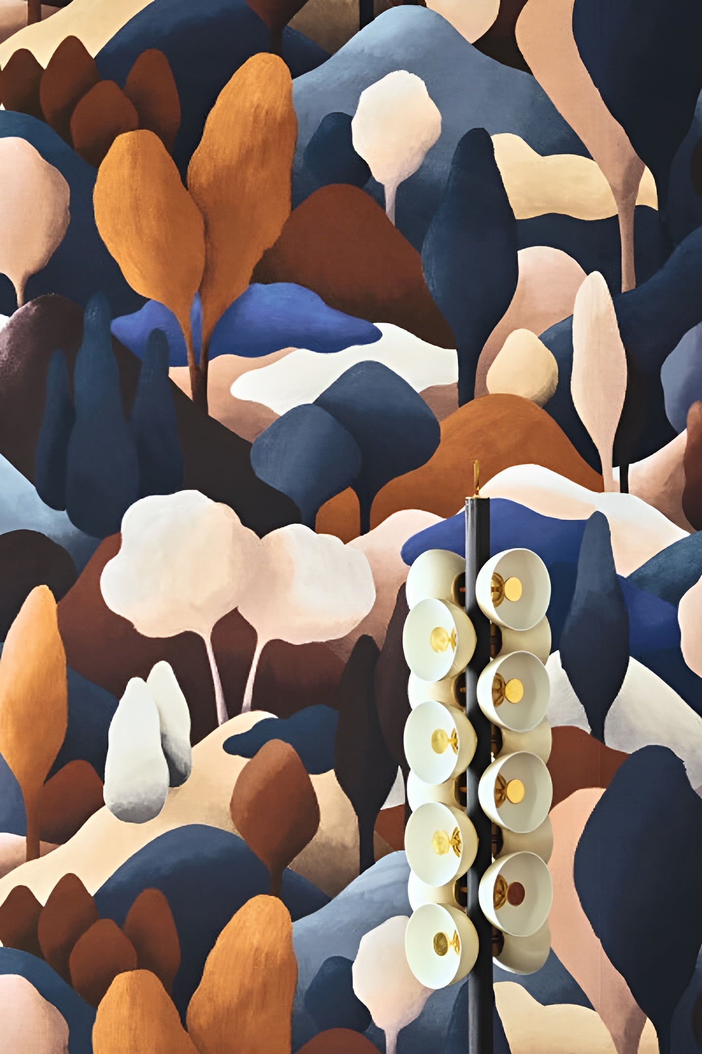 Textile wallpaper with a plant motif ORÉE - ELECTRIC BLUE/MAHOGANY blue with orange