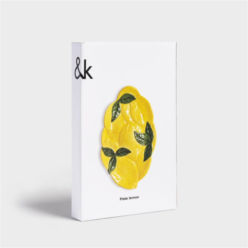 Gele LEMON schaal met groen
