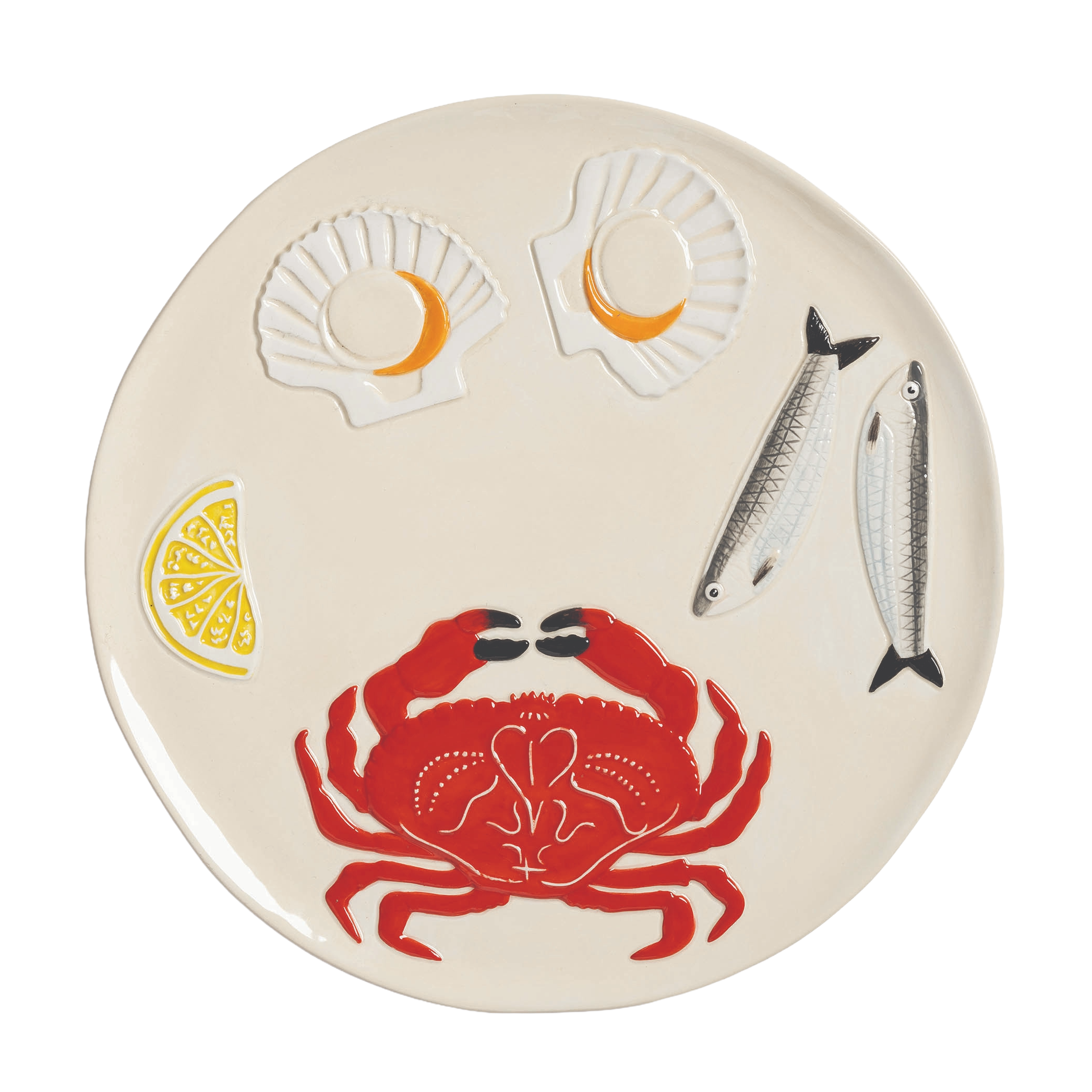 DE LA MER KRAB beige met rood serveerschaal