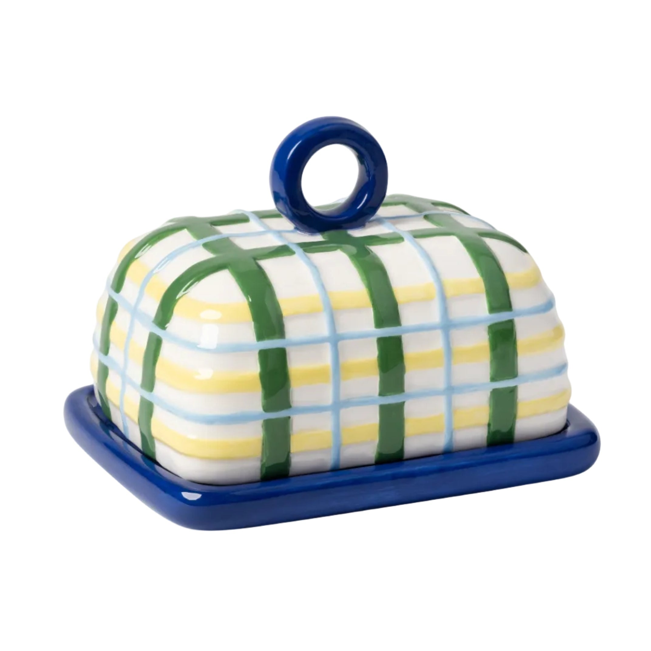 Boterdoos PLAID blauw met groen en geel