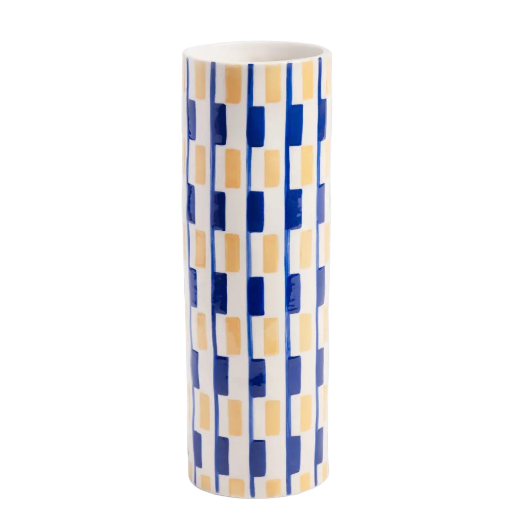 CLASH OBLONG vase white with blue and yellow