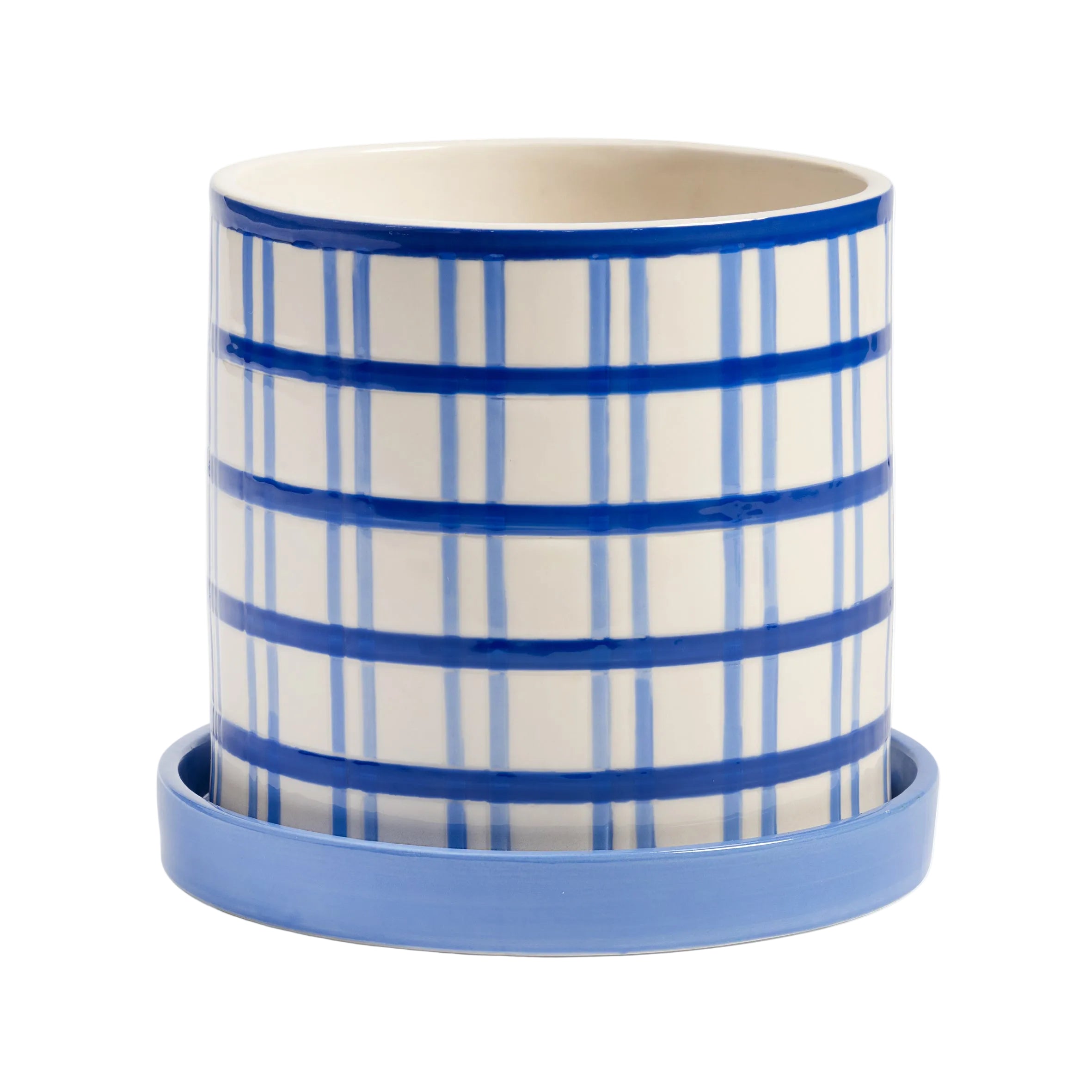 CLASH GRID pot in blue with white