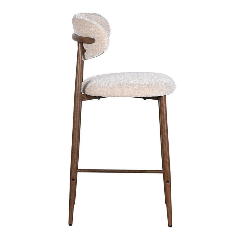 Beige JAPANDI Stool with Dark Wooden Base