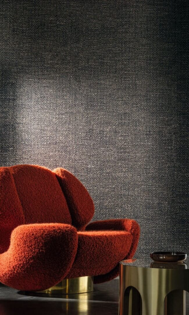 Structural textile wallpaper in herringbone pattern ELBERT - ENCRE brown