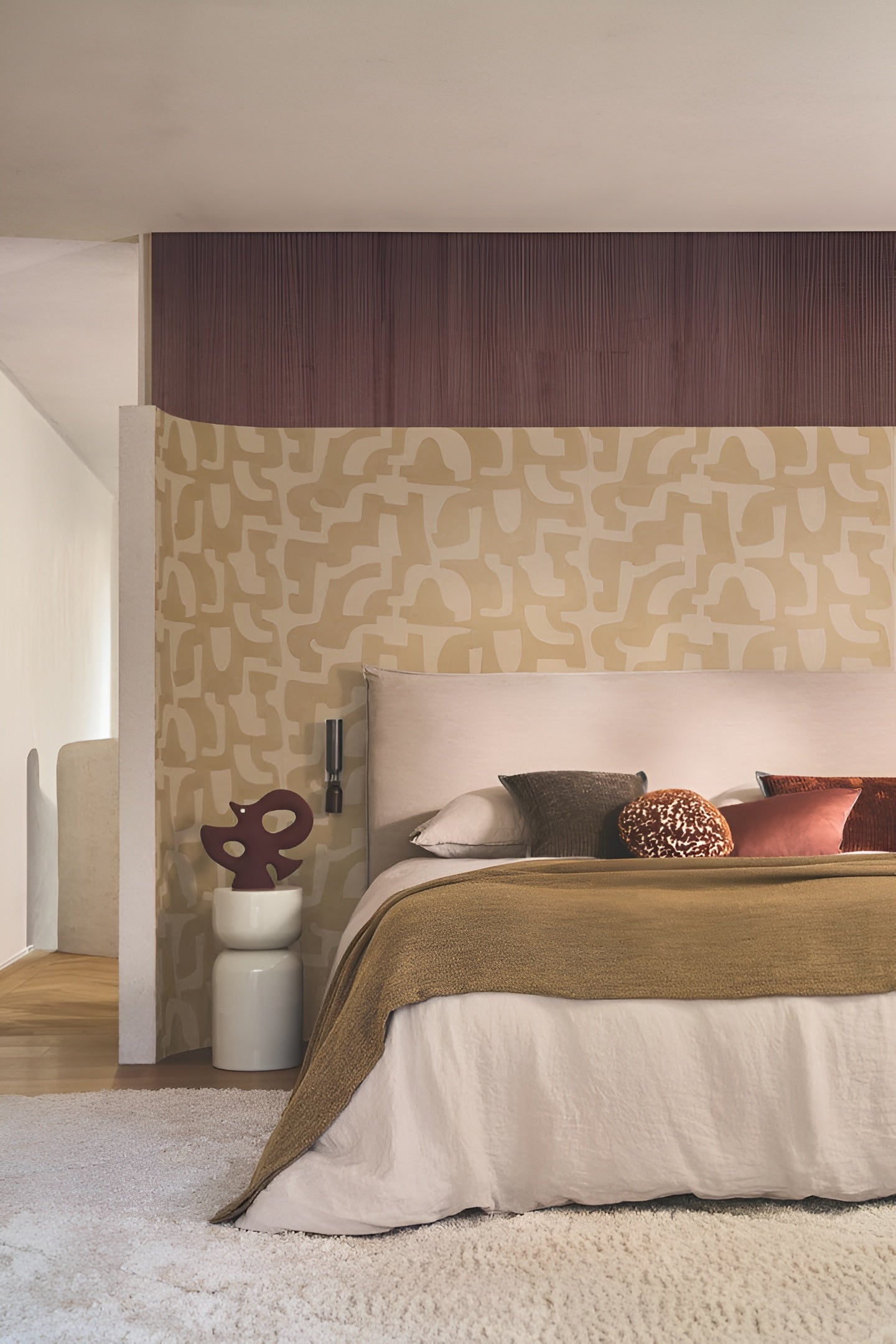 Geweven behang met geometrisch patroon SONATE - BEIGE MARRON GLACÉ beige met bruin