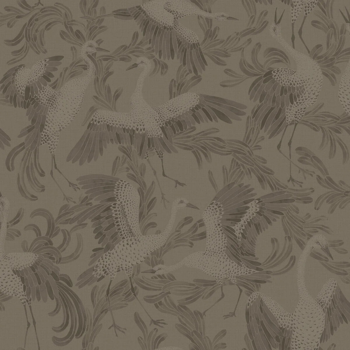 DANCING CRANE Brown Animal Motif Wallpaper