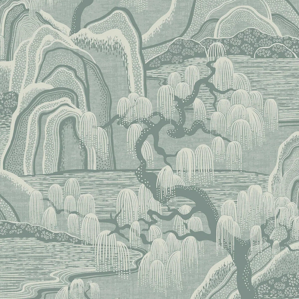 Vliesbehang met landschap INDIGO GARDEN lichtgroen