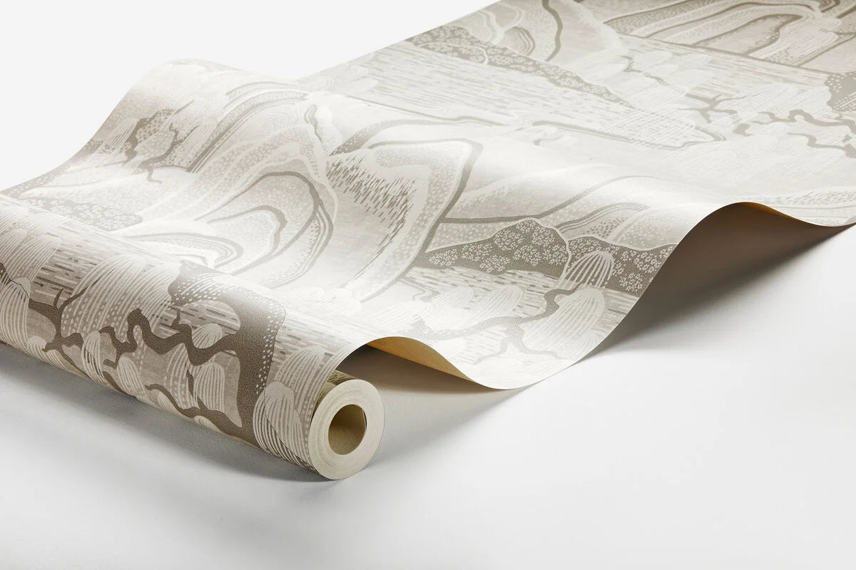 Vliesbehang met landschap INDIGO GARDEN beige met grijs