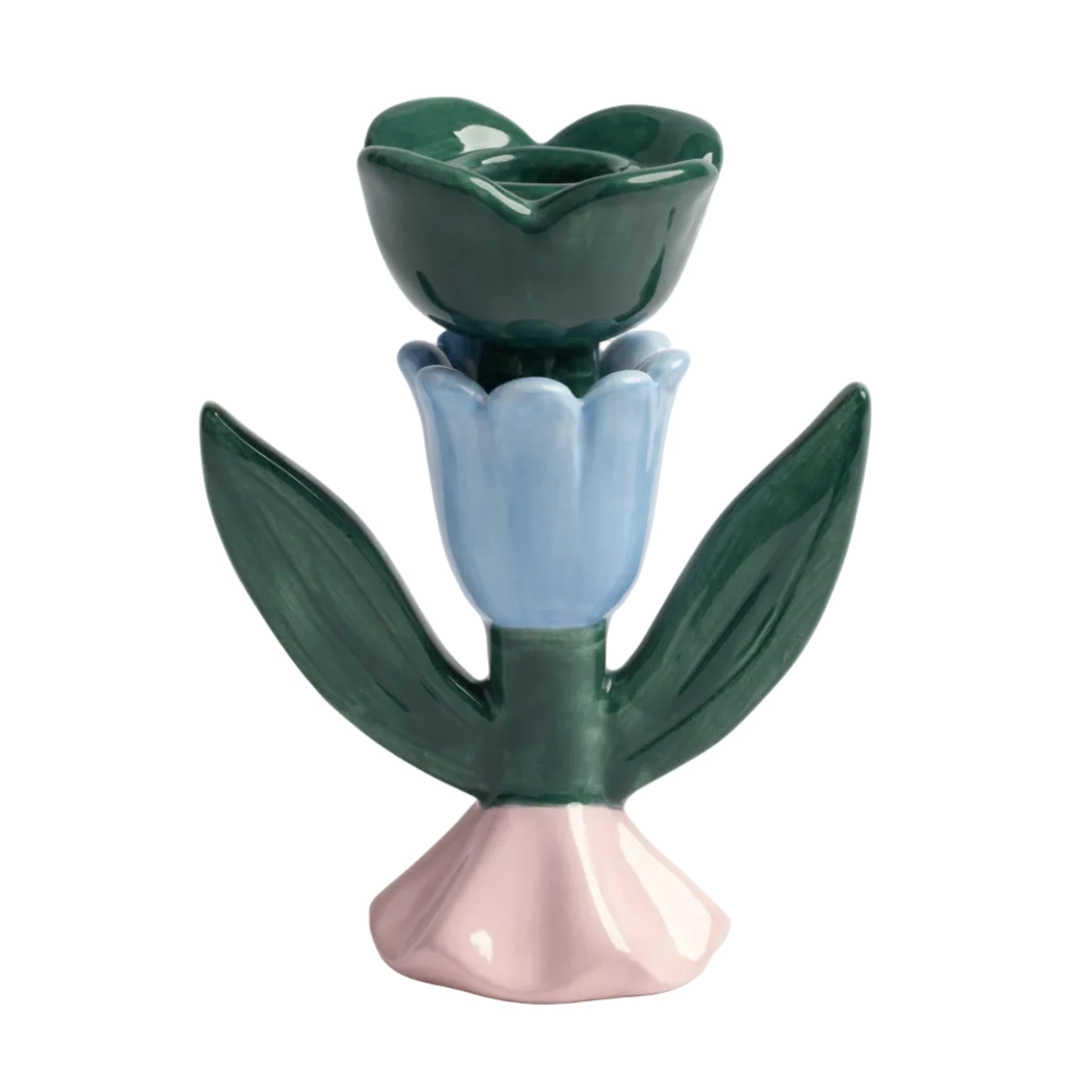 Groene BLUME kaarsenhouder met blauw en roze