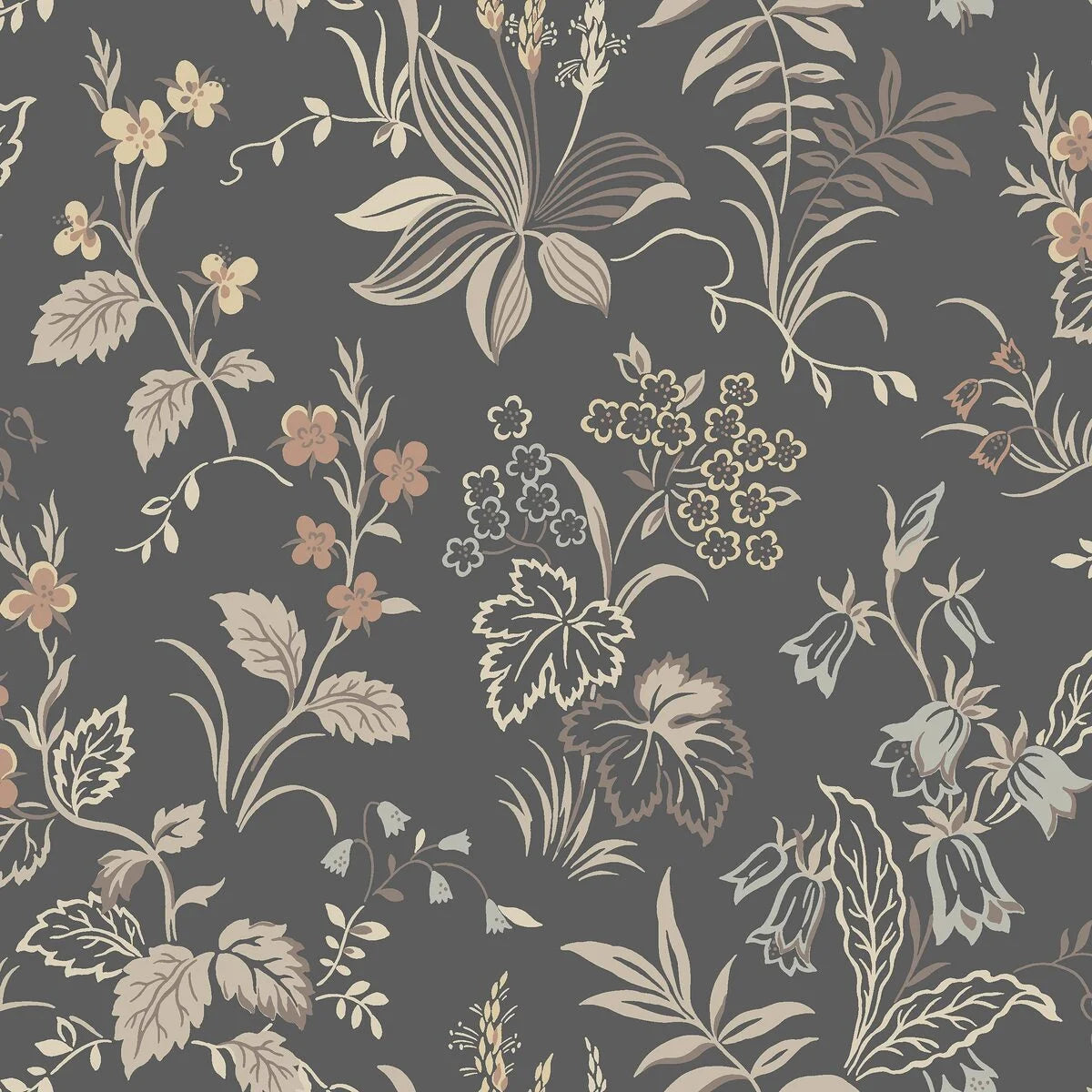 Beige en bruine FOLKLORE behang met plantenmotief