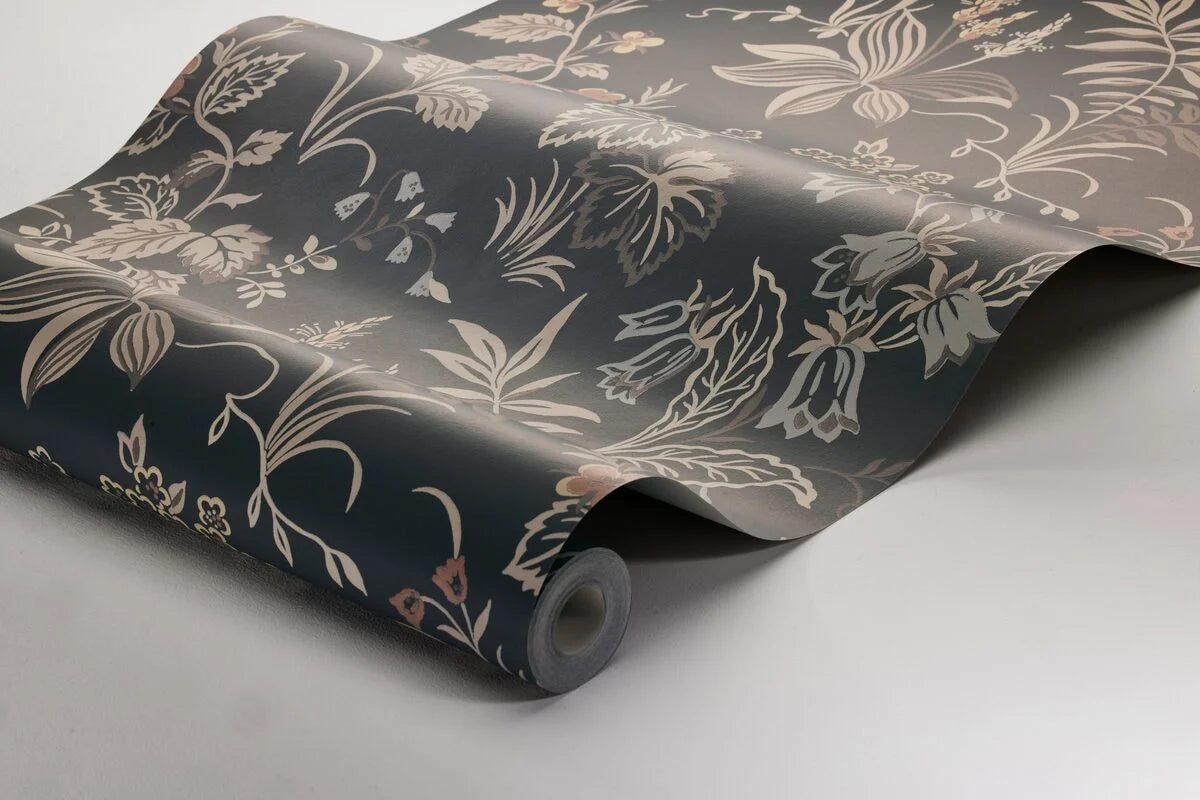 Beige en bruine FOLKLORE behang met plantenmotief