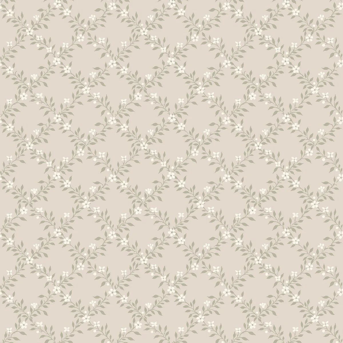 Behang met plantenmotief SOMMARSLÖJA donkerbeige met wit