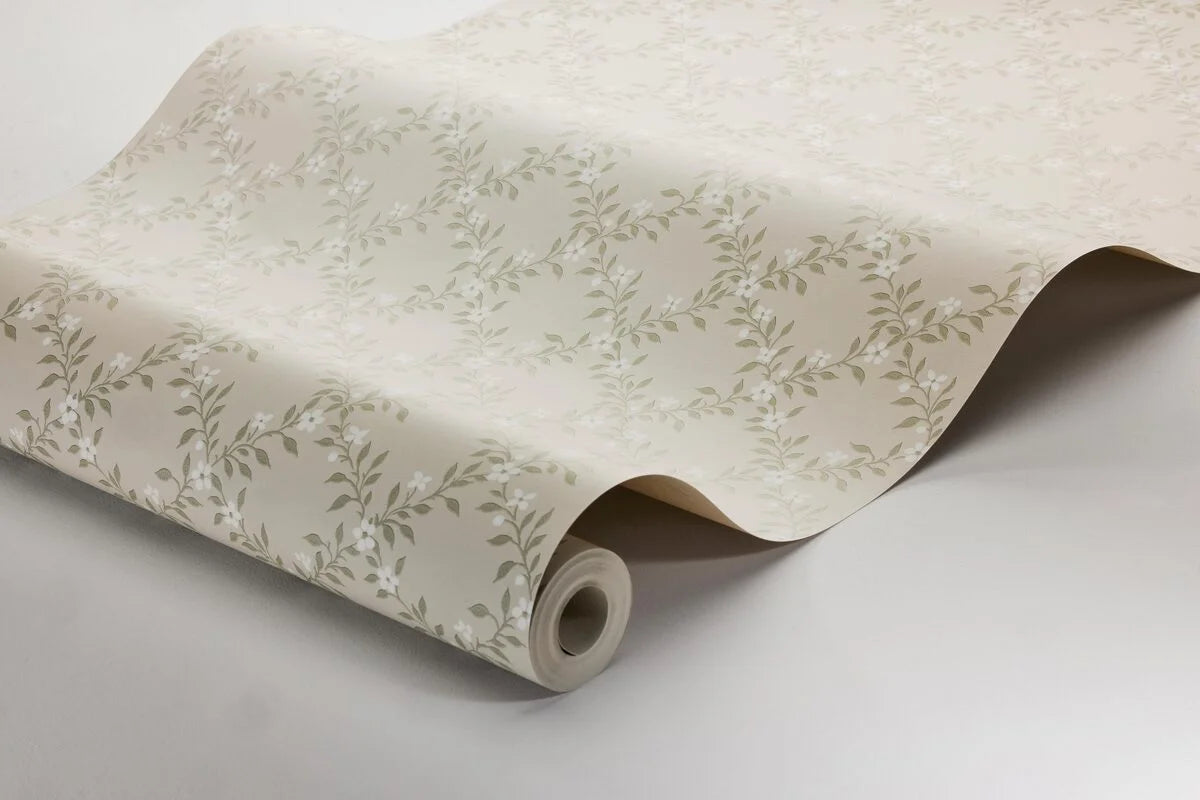 Behang met plantenmotief SOMMARSLÖJA donkerbeige met wit