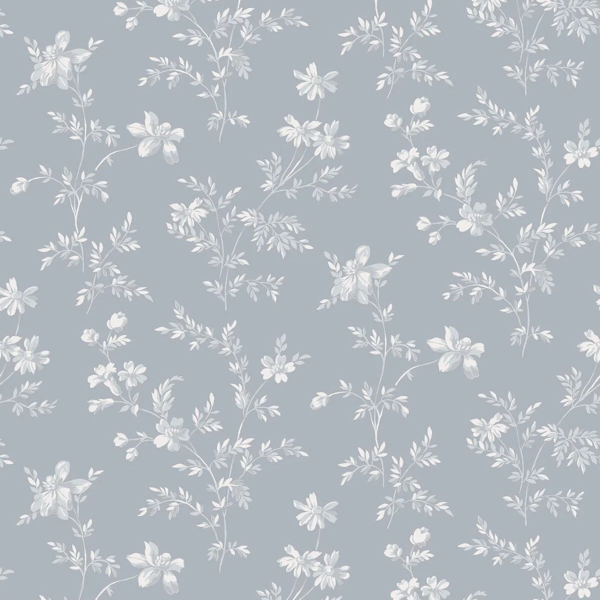 Behang met plantenmotief ÄNGSBLOMMA blauw met wit