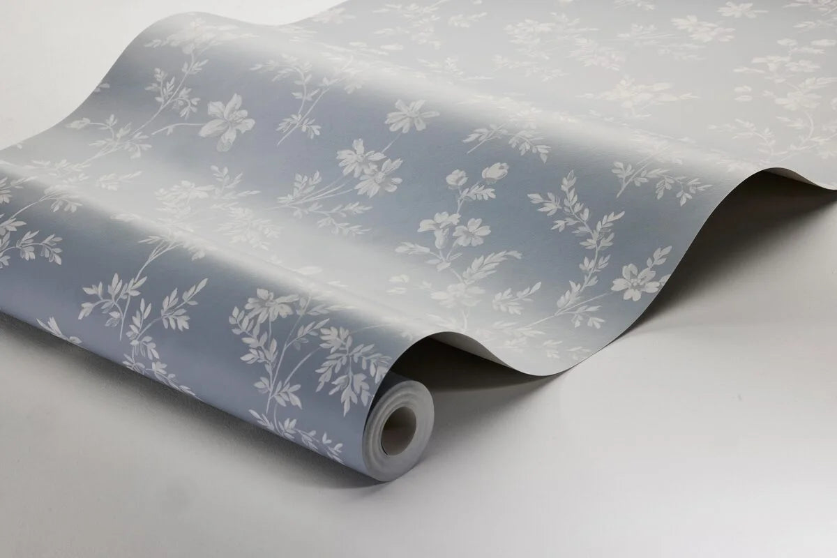 Behang met plantenmotief ÄNGSBLOMMA blauw met wit