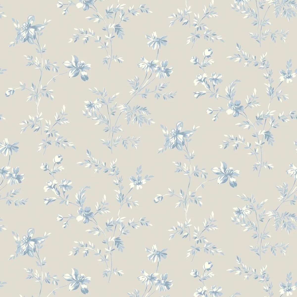 Beige wandtapijt met plantaal motief ÄNGSBLOMMA met blauw